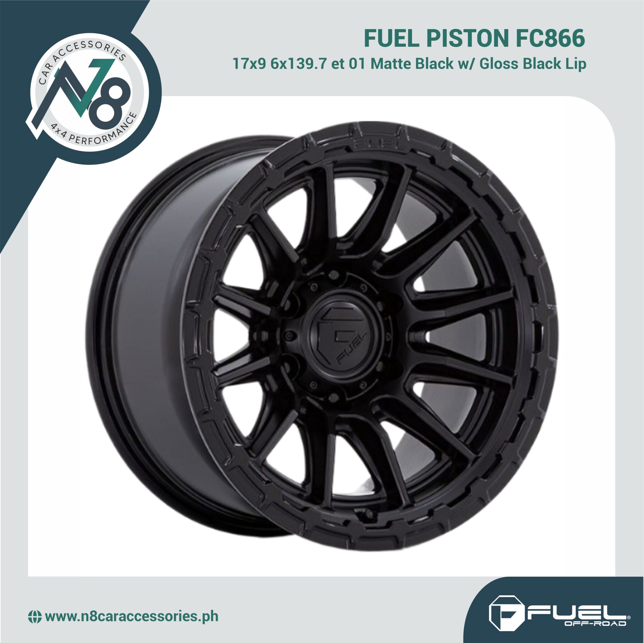 Fuel Piston FC866 17x9 6x139.7 et 01 Matte Black w/ Gloss Black Lip ...