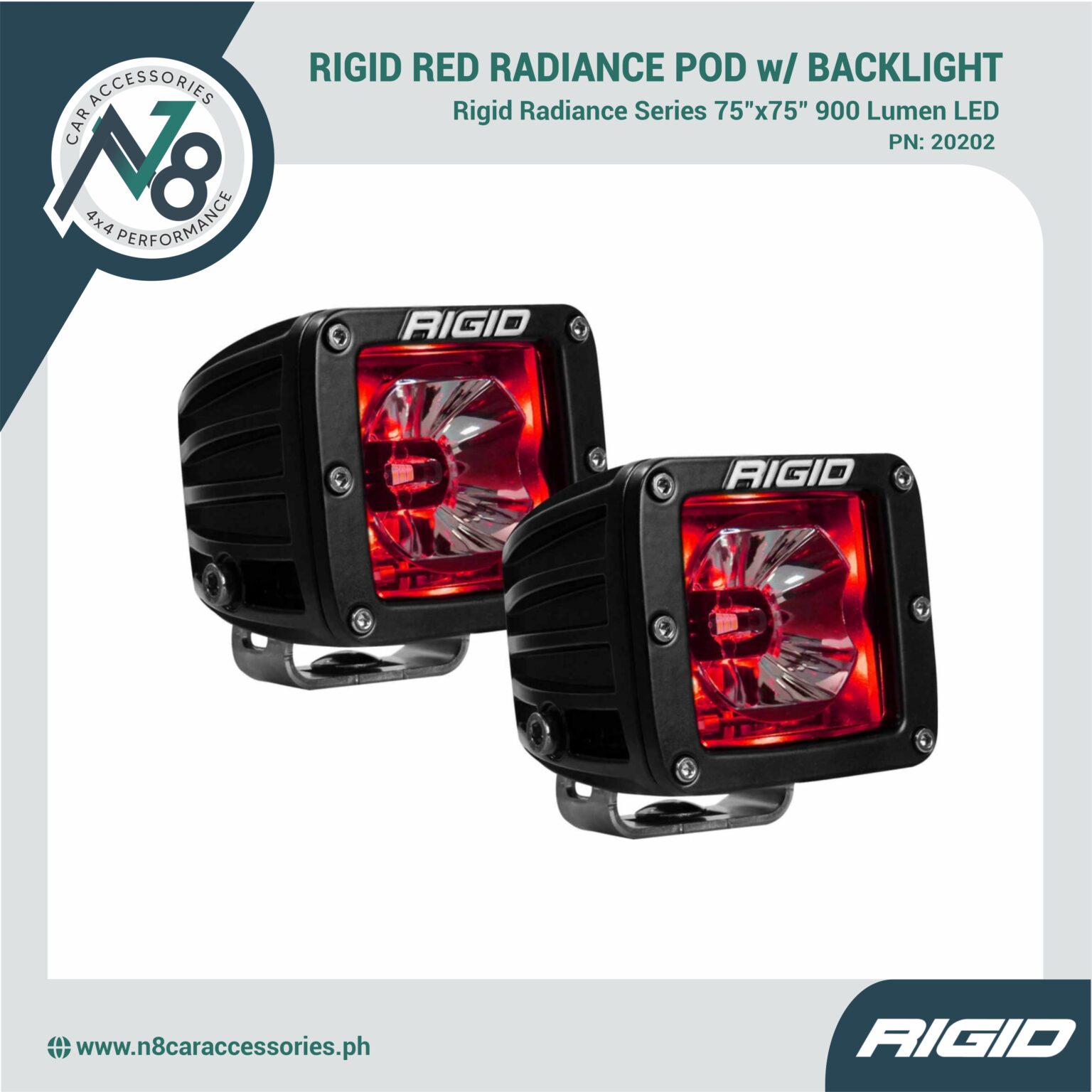 Rigid 20202 Red Radiance Pod with Backlight Genuine - N8 Car ...