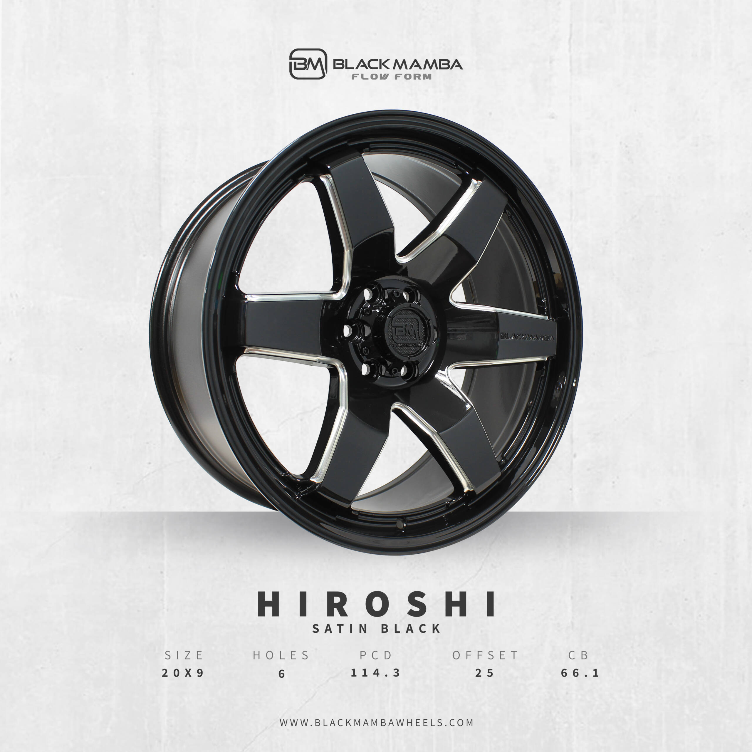 BLACK MAMBA HIROSHI 20x9" 114.3 +25 SATIN BLACK Genuine - Image 3