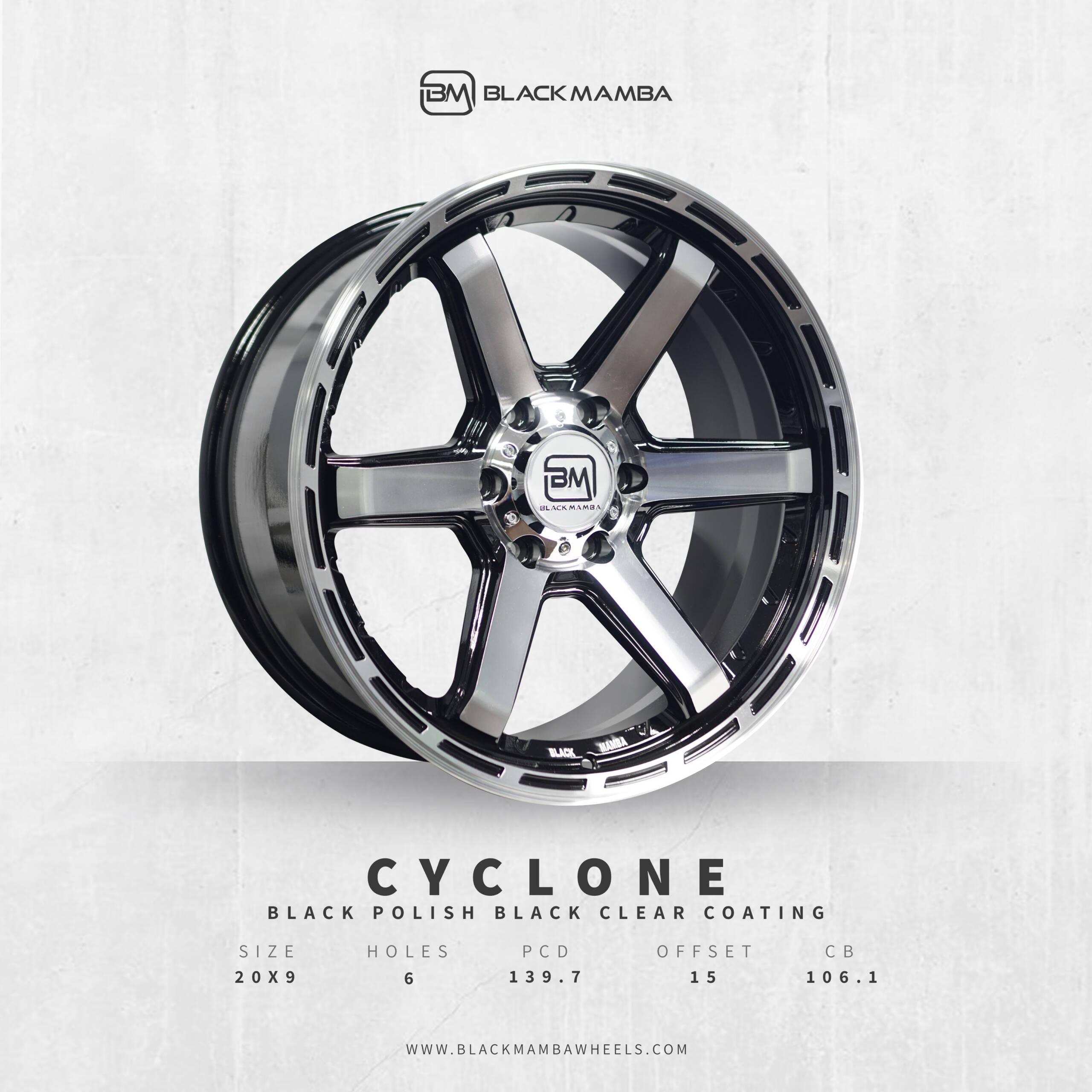 BLACK MAMBA CYCLONE 20x9" 139.7 +15 BLACK POLISH BLACK CLEAR COATING Genuine - Image 3