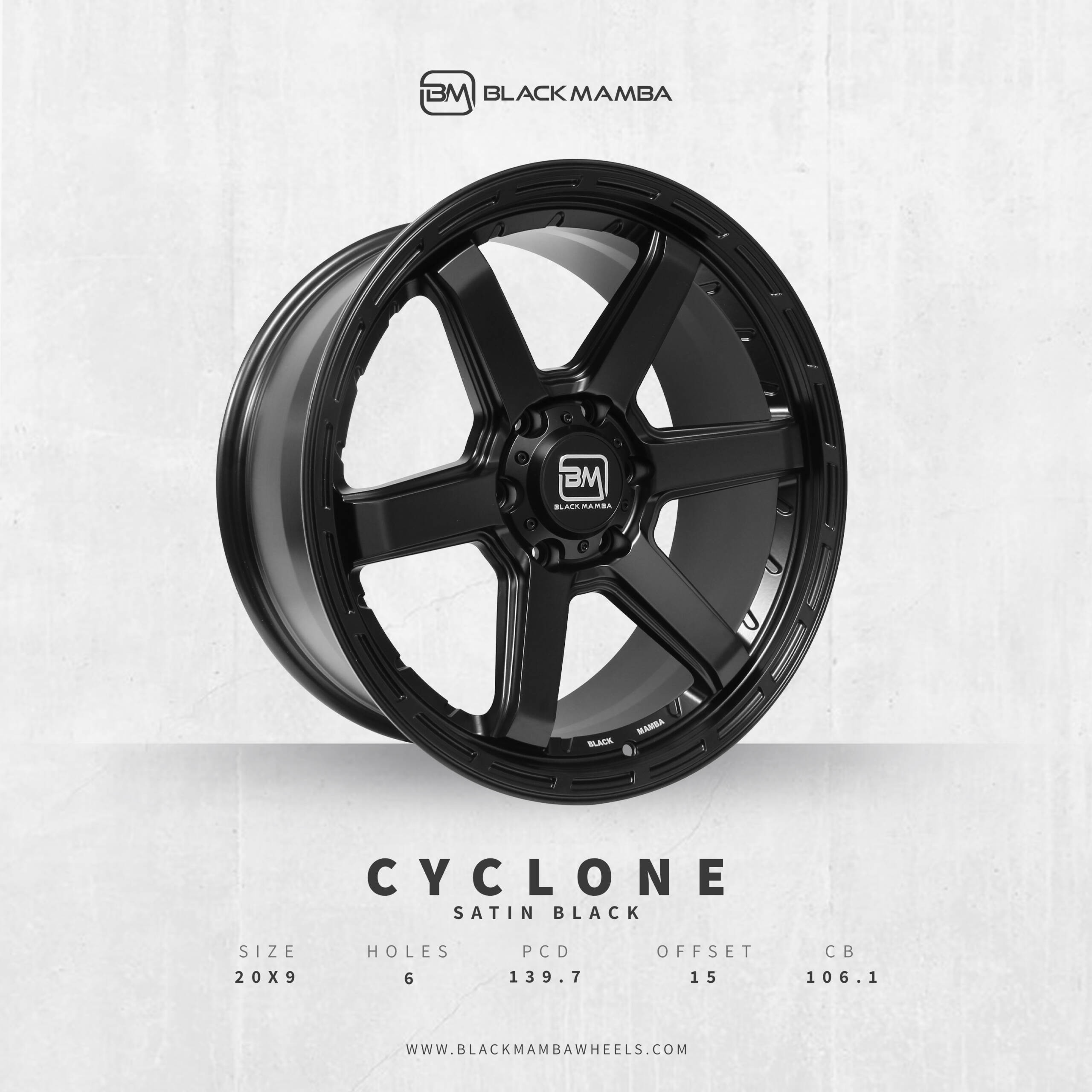 BLACK MAMBA CYCLONE 20x9" 139.7 +15 SATIN BLACK Genuine - Image 5