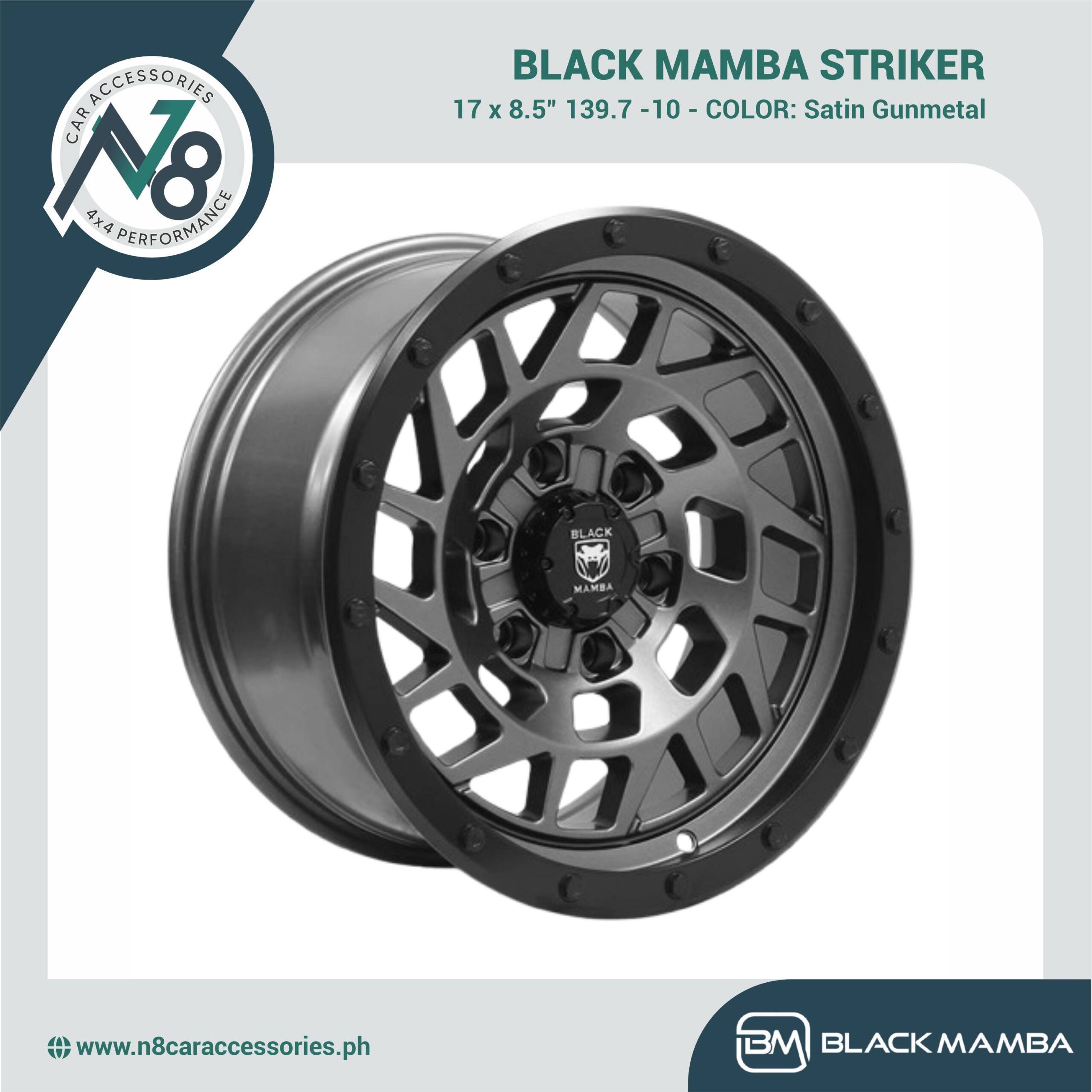 BLACK MAMBA STRIKER 17x8.5" 139.7 -10 SATIN GUNMETAL Genuine