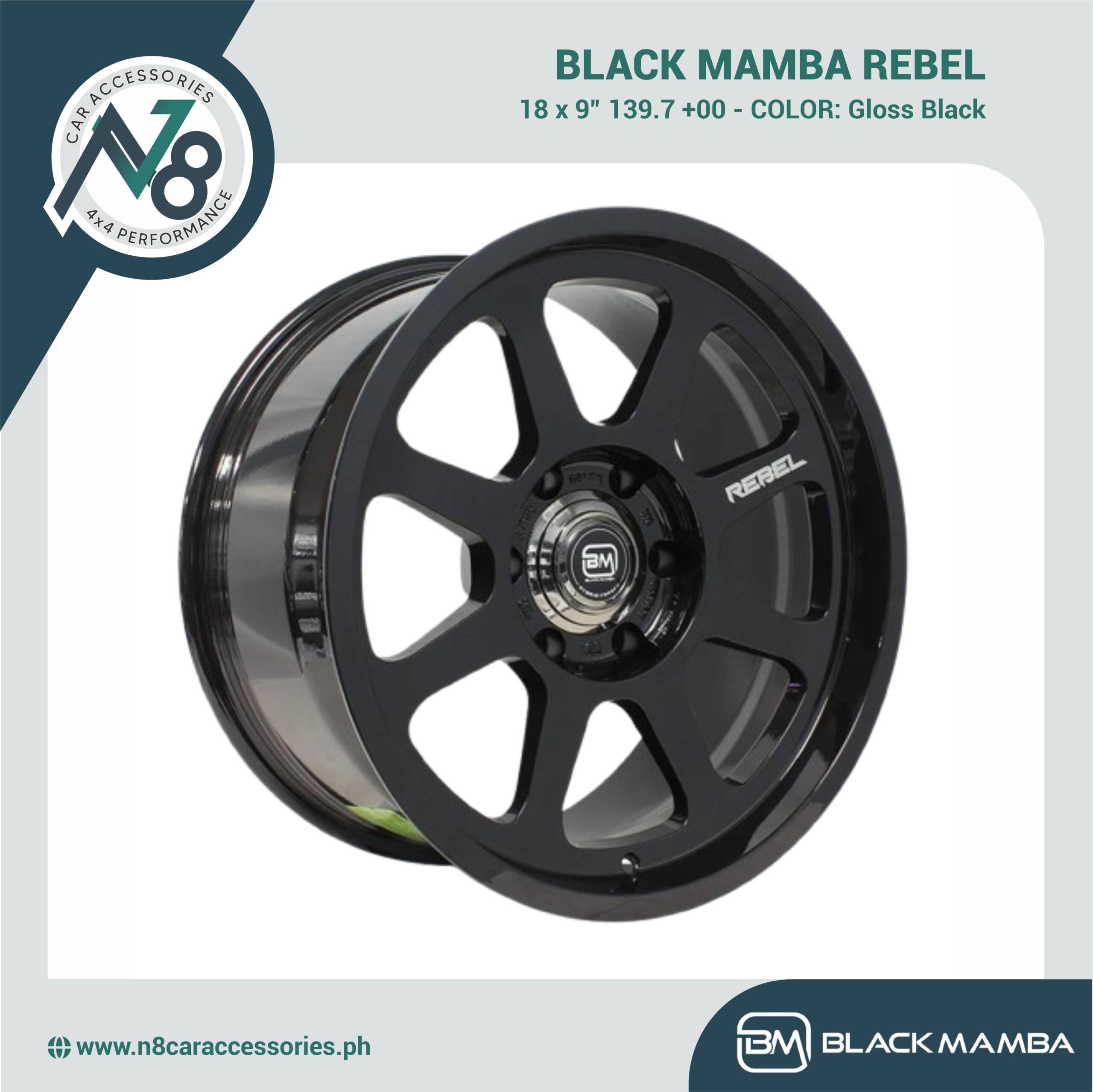 BLACK MAMBA REBEL 18x9" 139.7 +00 GLOSS BLACK Genuine