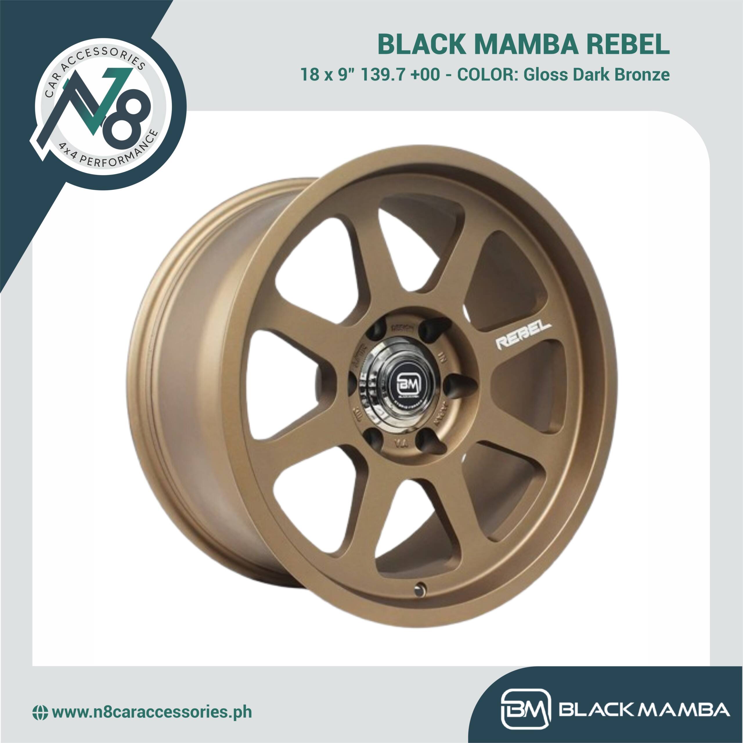 BLACK MAMBA REBEL 18x9" 139.7 +00 GLOSS DARK BRONZE Genuine