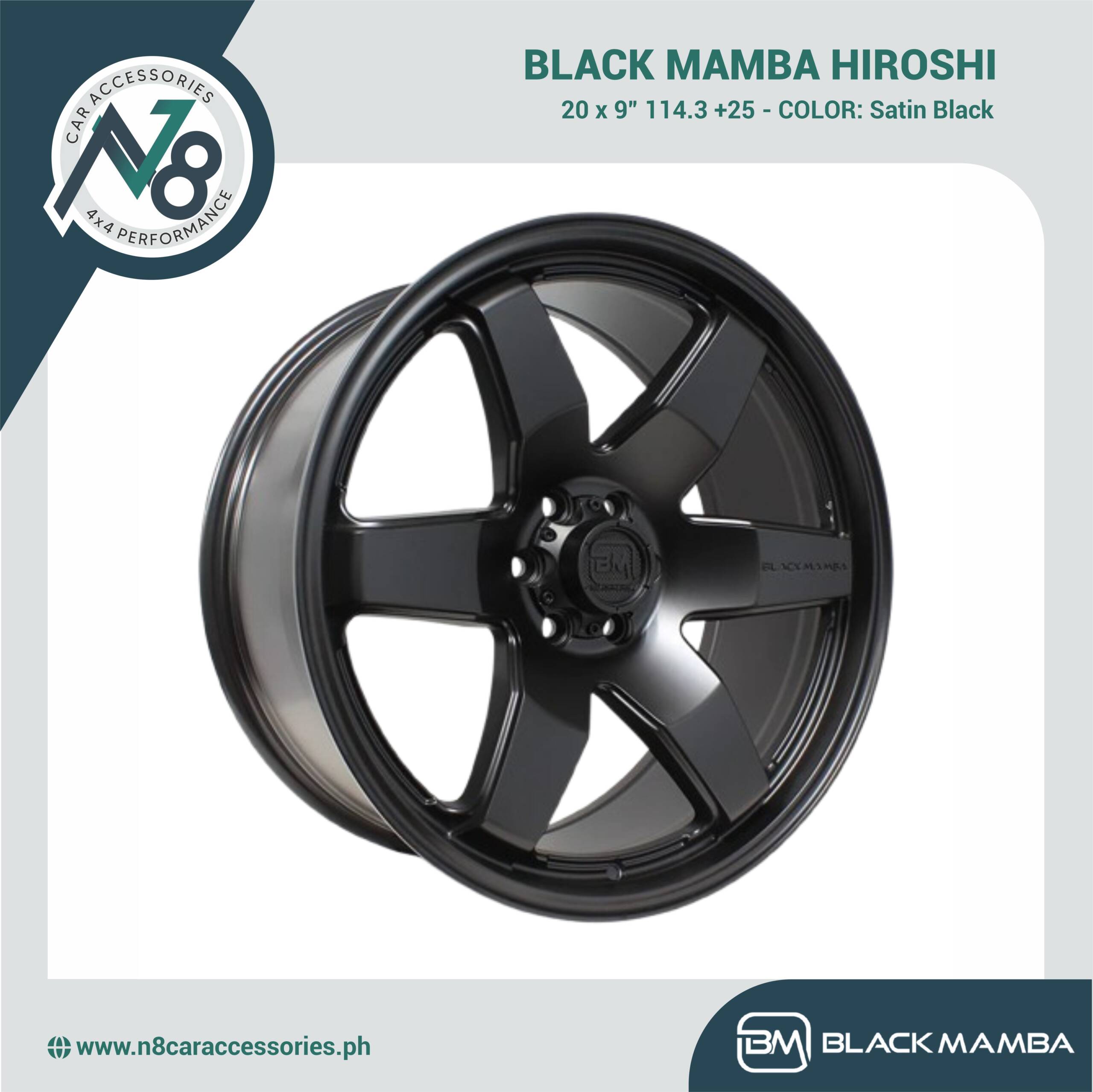 BLACK MAMBA HIROSHI 20x9" 114.3 +25 SATIN BLACK Genuine