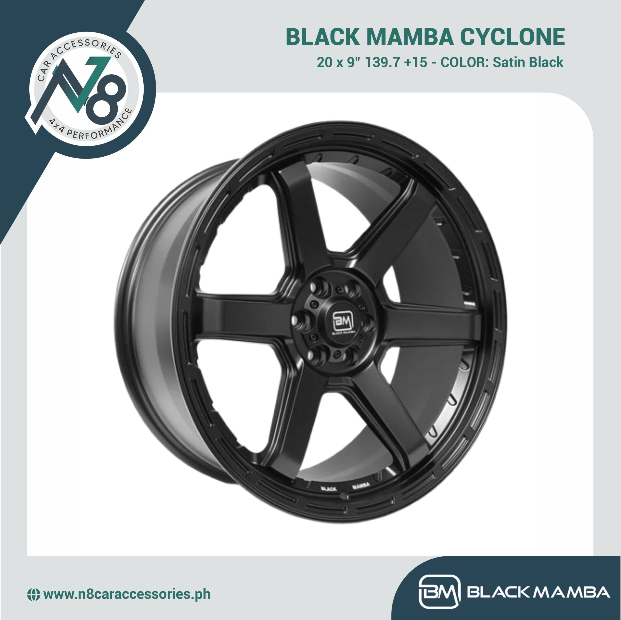 BLACK MAMBA CYCLONE 20x9" 139.7 +15 SATIN BLACK Genuine