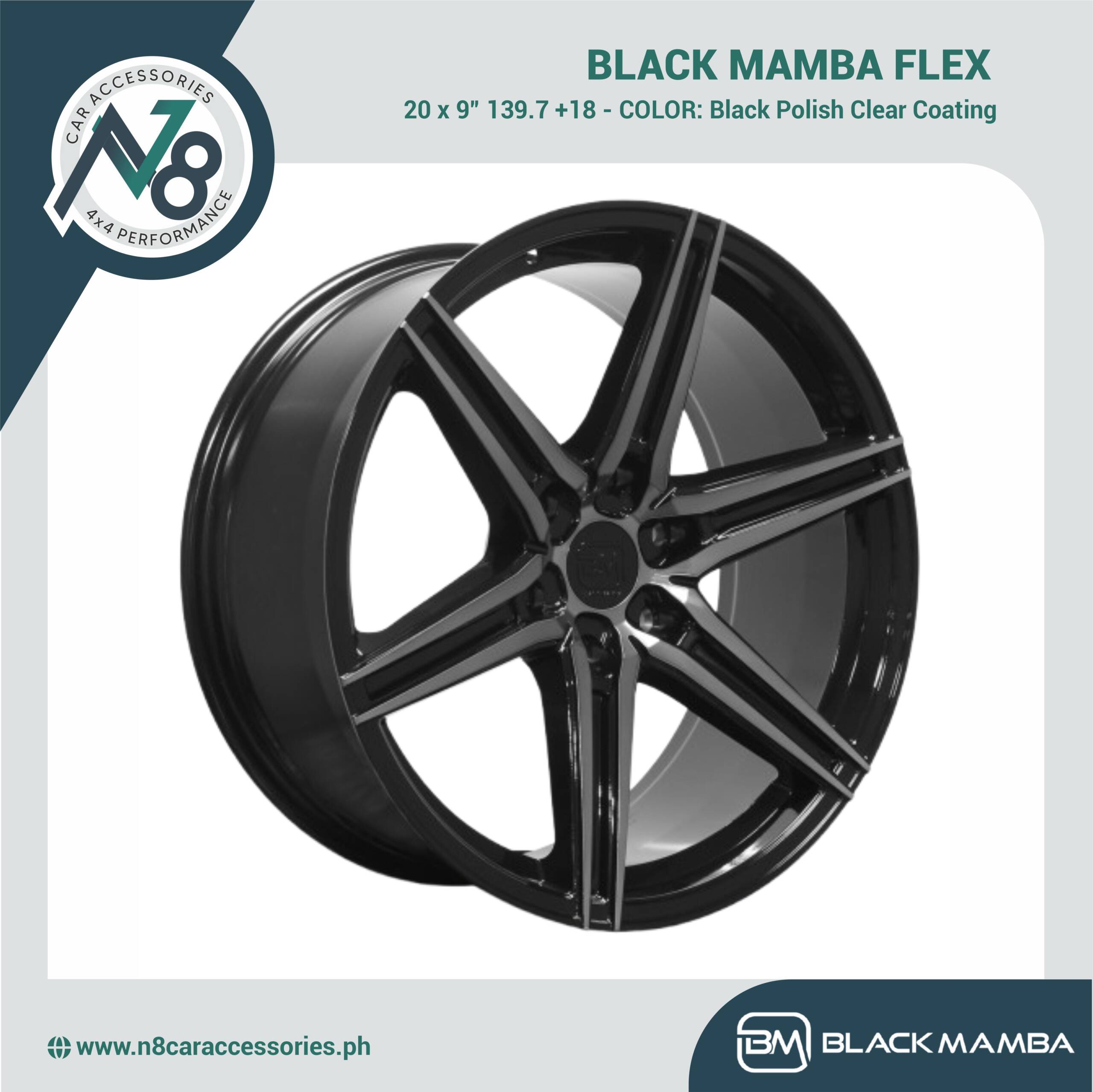 BLACK MAMBA FLEX 20x9" 139.7 +18 BLACK POLISH CLEAR COATING Genuine