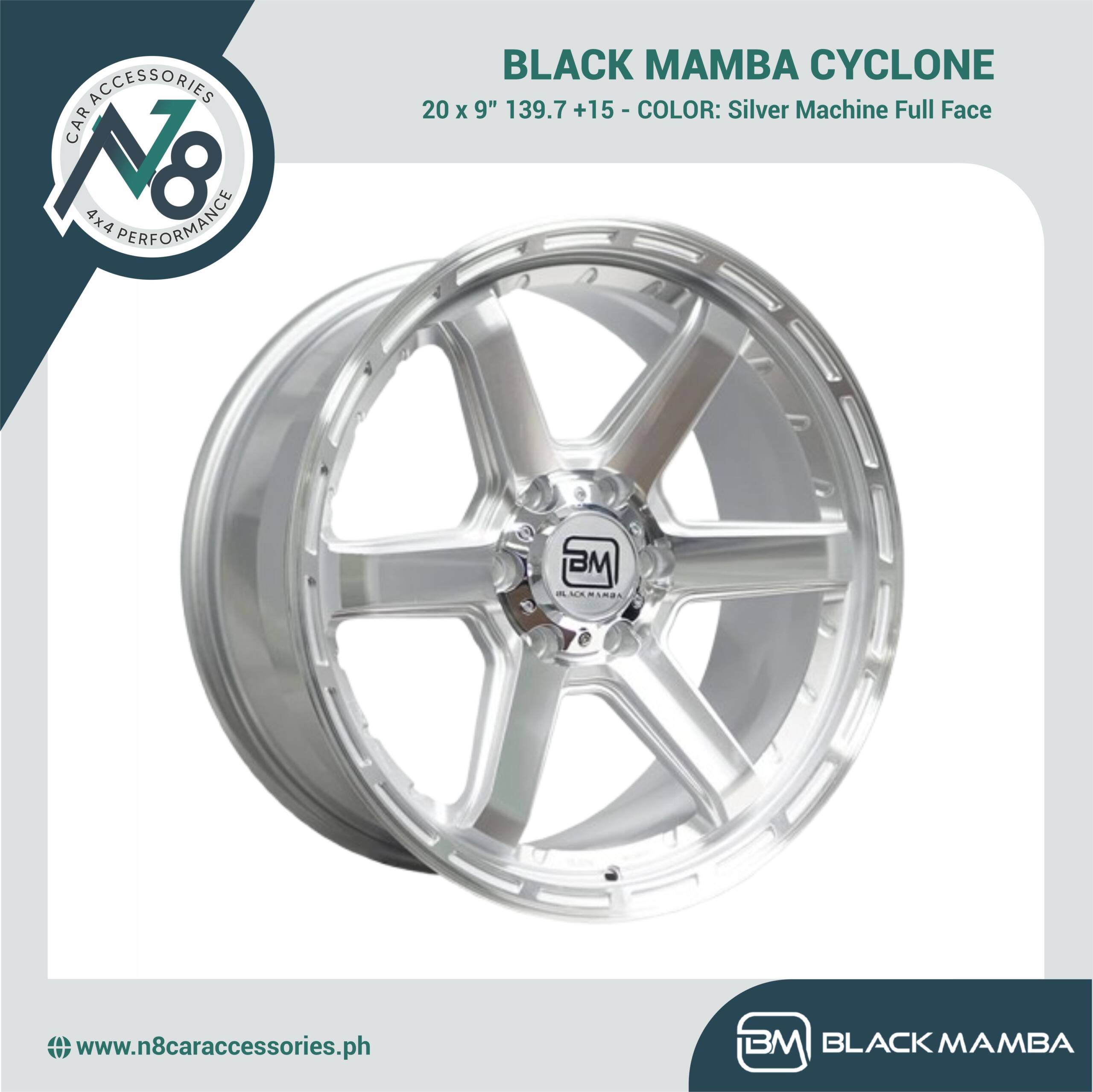 BLACK MAMBA CYCLONE 20x9" 139.7 +15 SILVER MACHINE FULL FACE Genuine