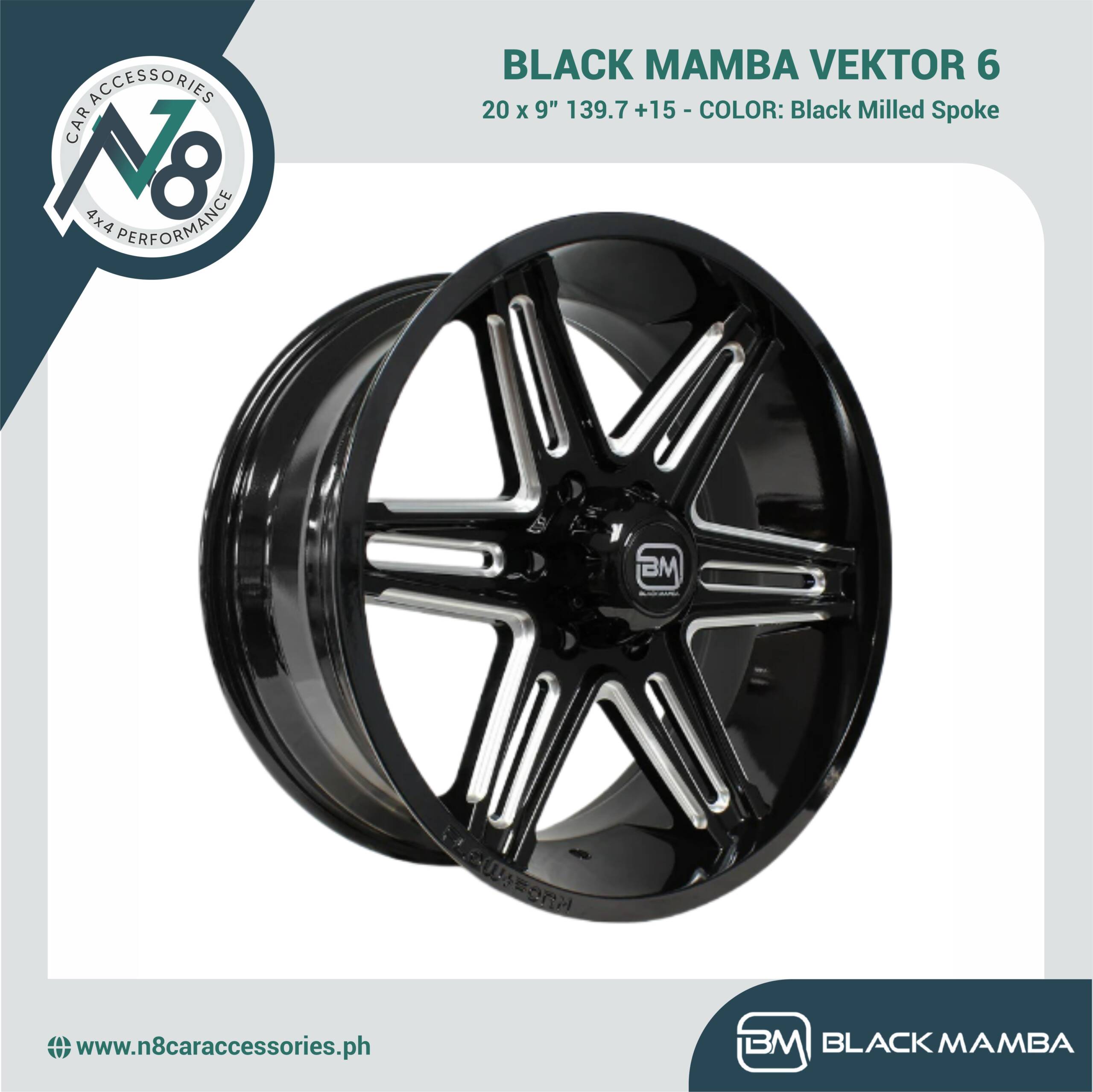 BLACK MAMBA VEKTOR 6 20x9" 139.7 +15 BLACK MILLED SPOKE Genuine