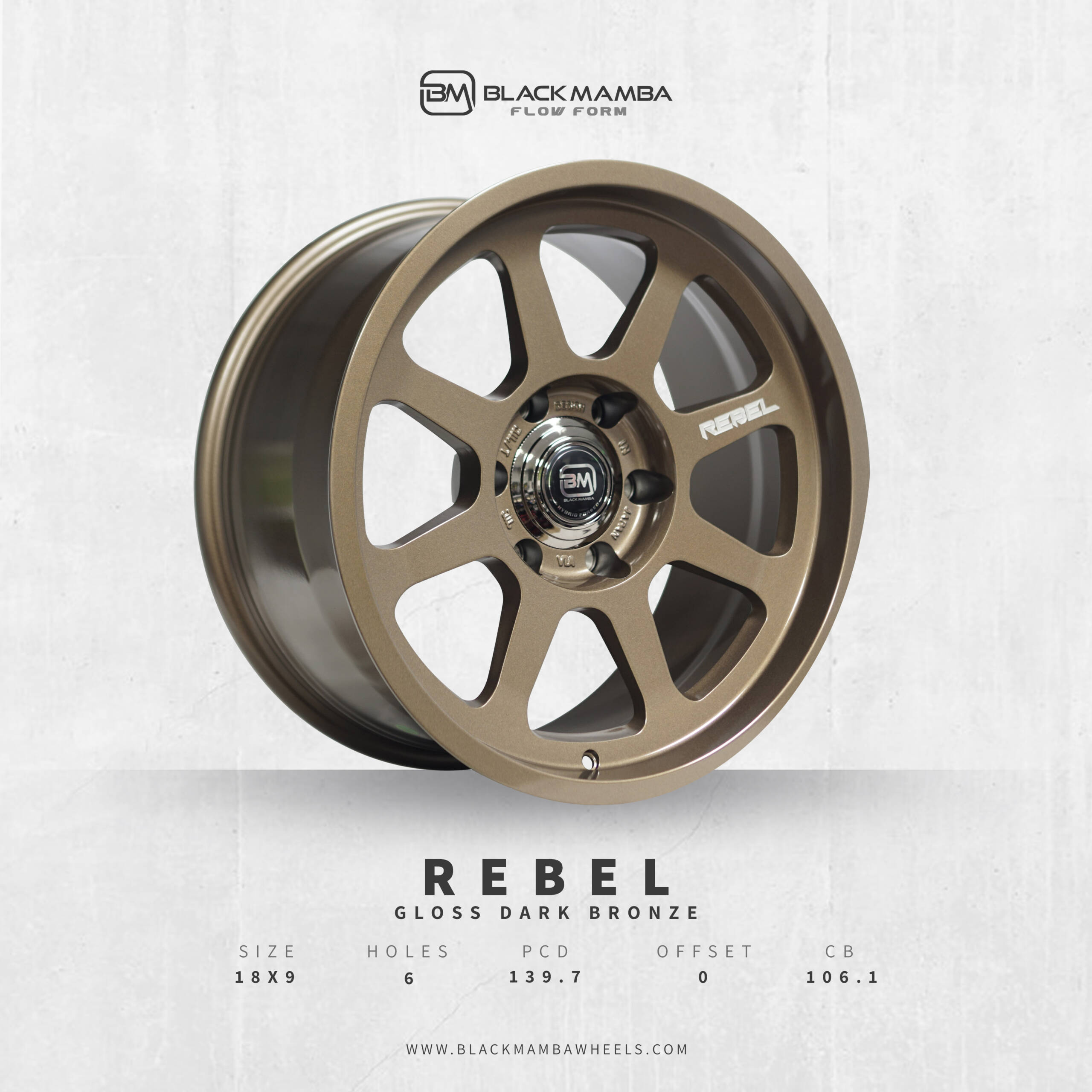 BLACK MAMBA REBEL 18x9" 139.7 +00 GLOSS DARK BRONZE Genuine - Image 5