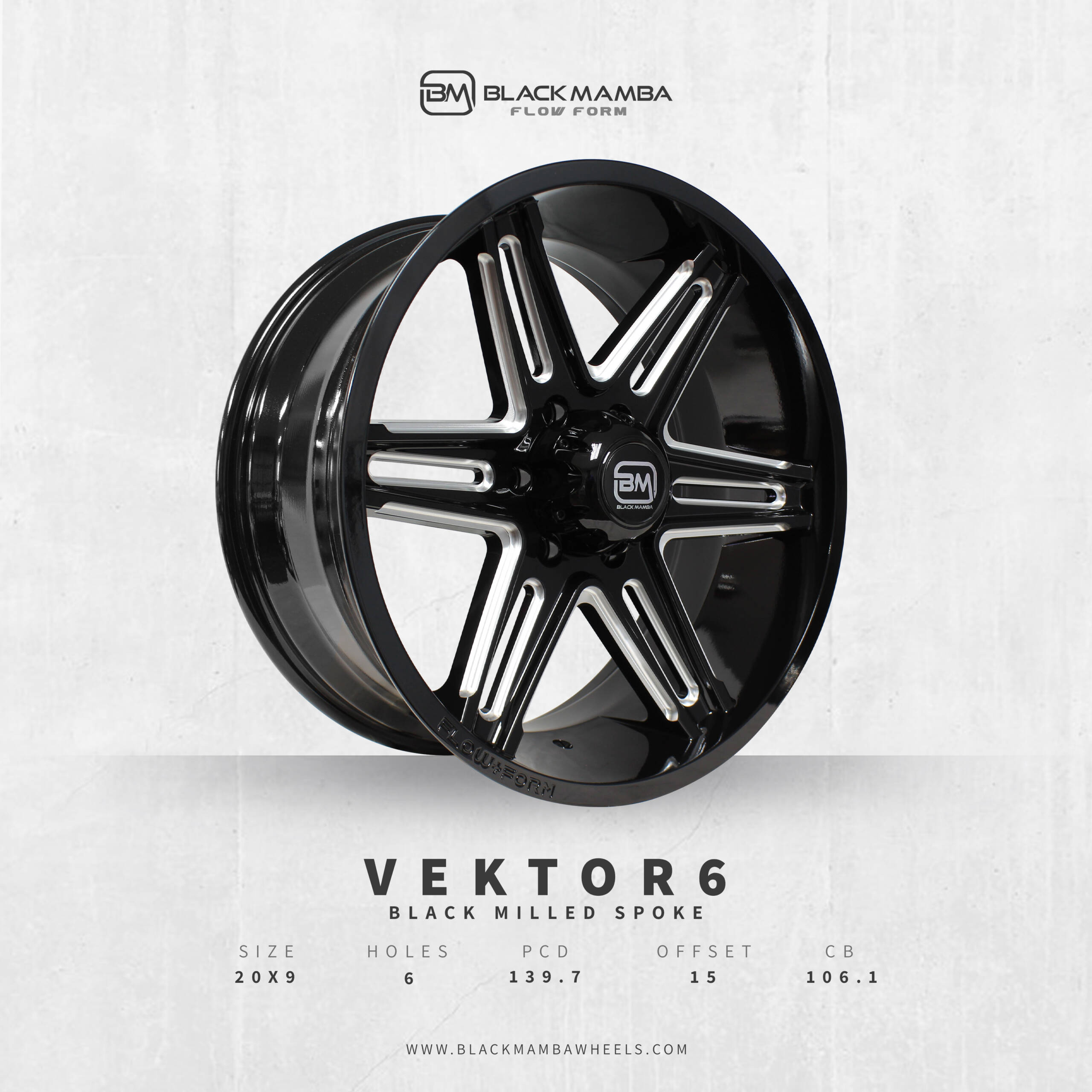 BLACK MAMBA VEKTOR 6 20x9" 139.7 +15 BLACK MILLED SPOKE Genuine - Image 5