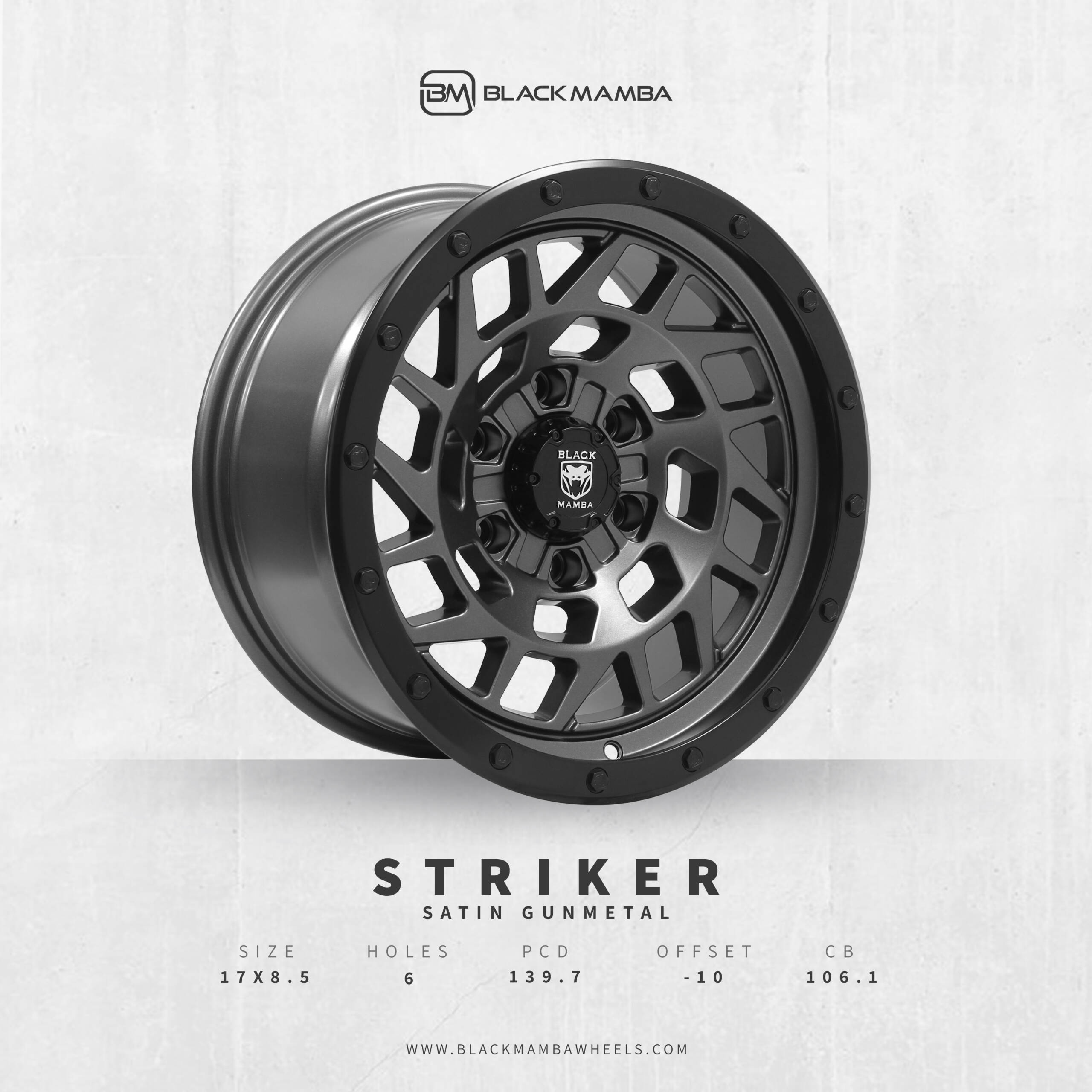 BLACK MAMBA STRIKER 17x8.5" 139.7 -10 SATIN GUNMETAL Genuine - Image 3