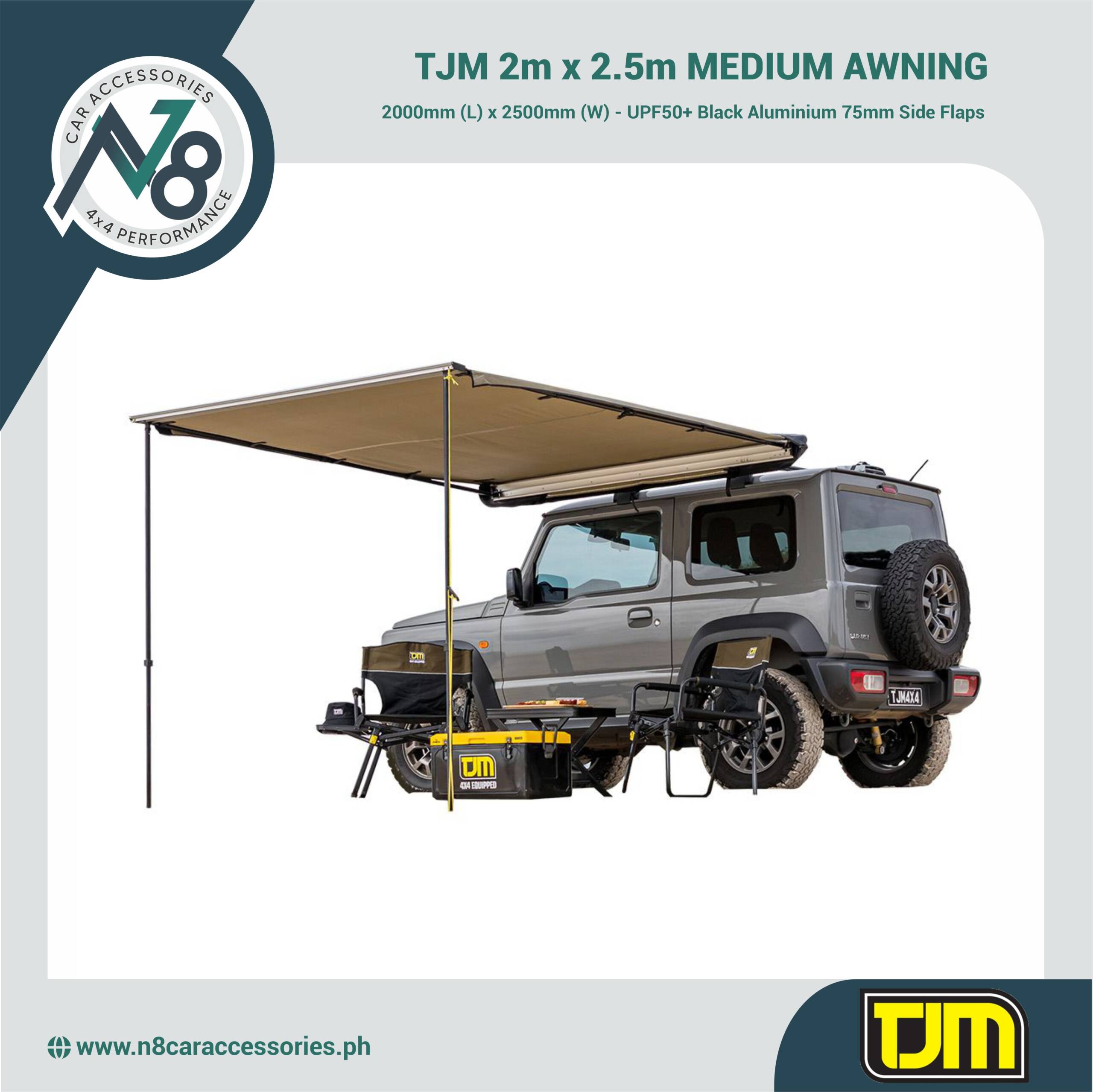 TJM 2m x 2.5m MEDIUM AWNING (WITH LED STRIP, BLACK COVER, & BRACKET) - TJM-620RTA200 Genuine