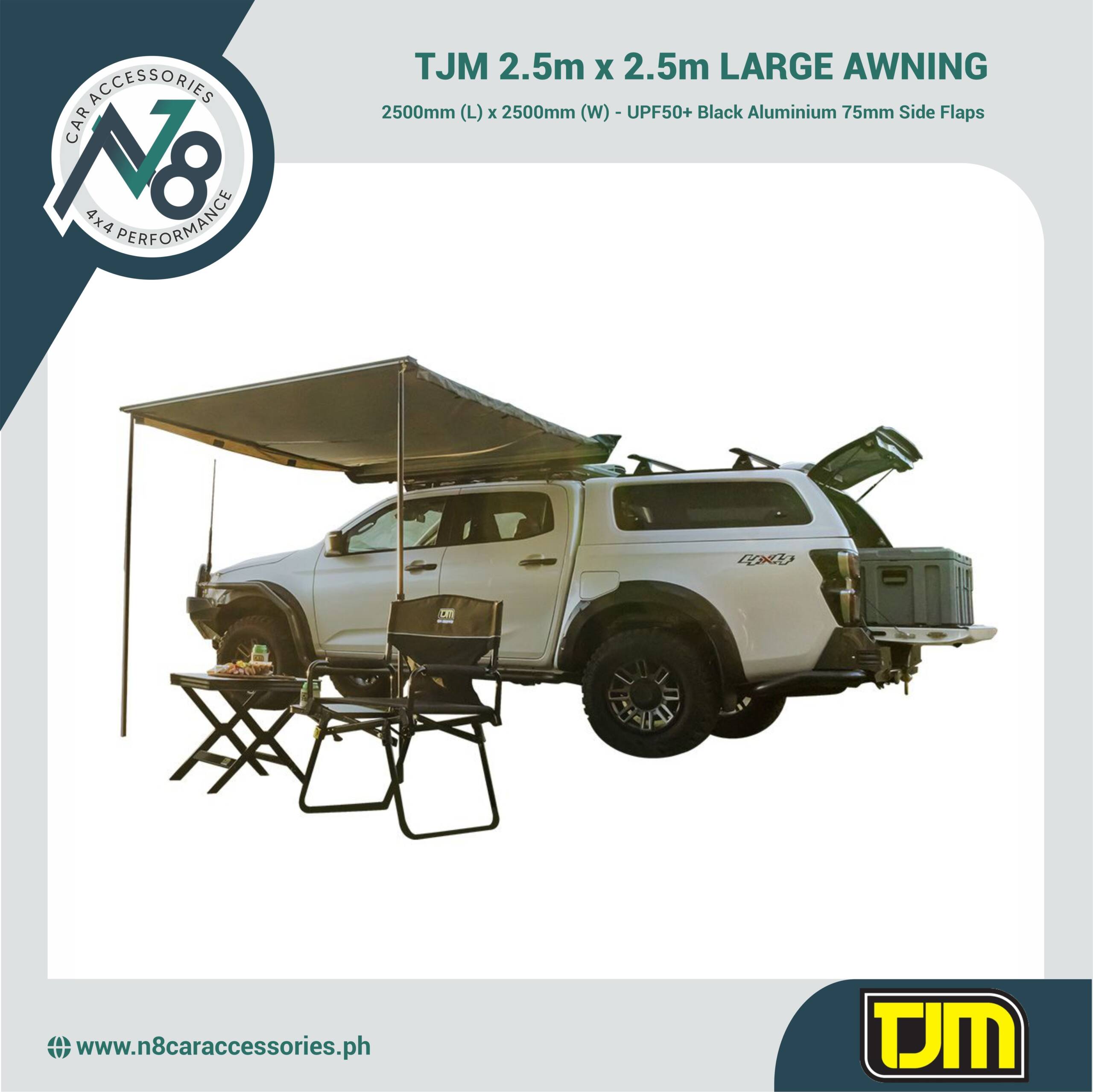 TJM 2.5m x 2.5m LARGE AWNING (WITH LED STRIP, BLACKCOVER, & BRACKET) - TJM-620RTA250 Genuine