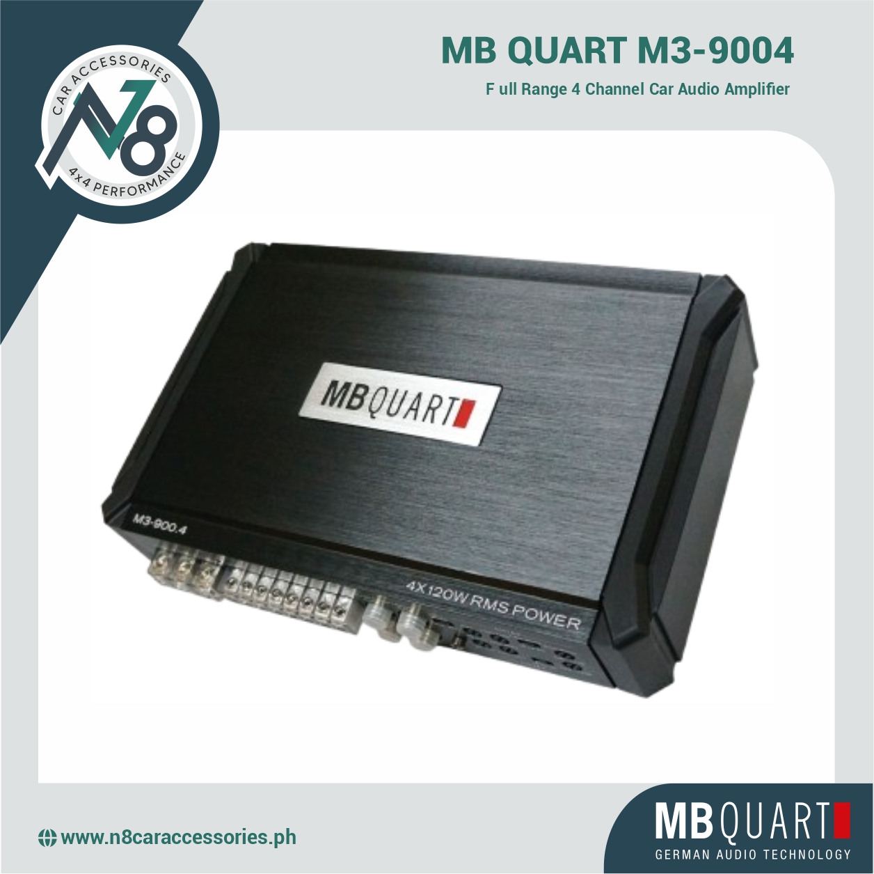 MB QUART M3-9004 Full Range 4 Channel Car Audio Amplifier Genuine