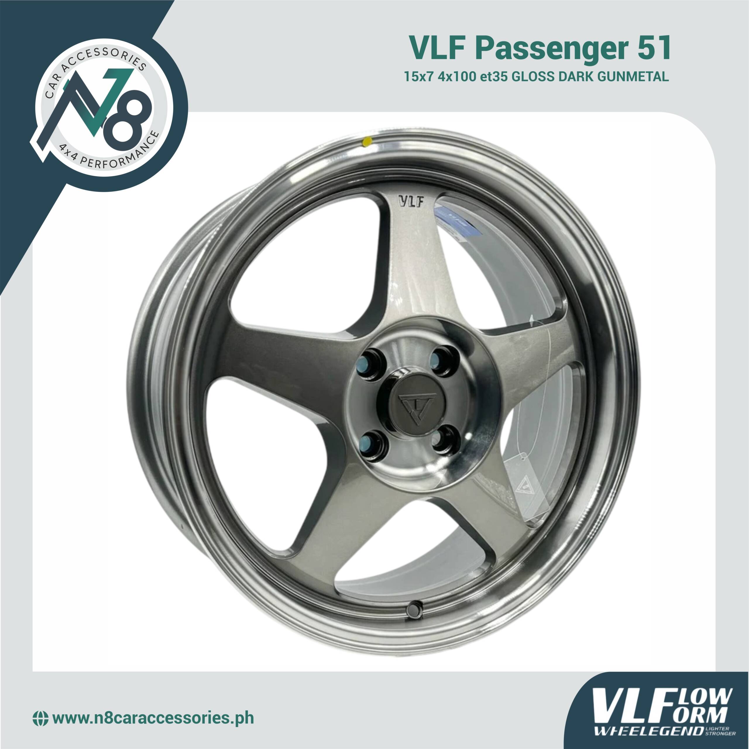 VLF 51 15x7 4x100 et35 Gloss Dark Gunmetal Genuine