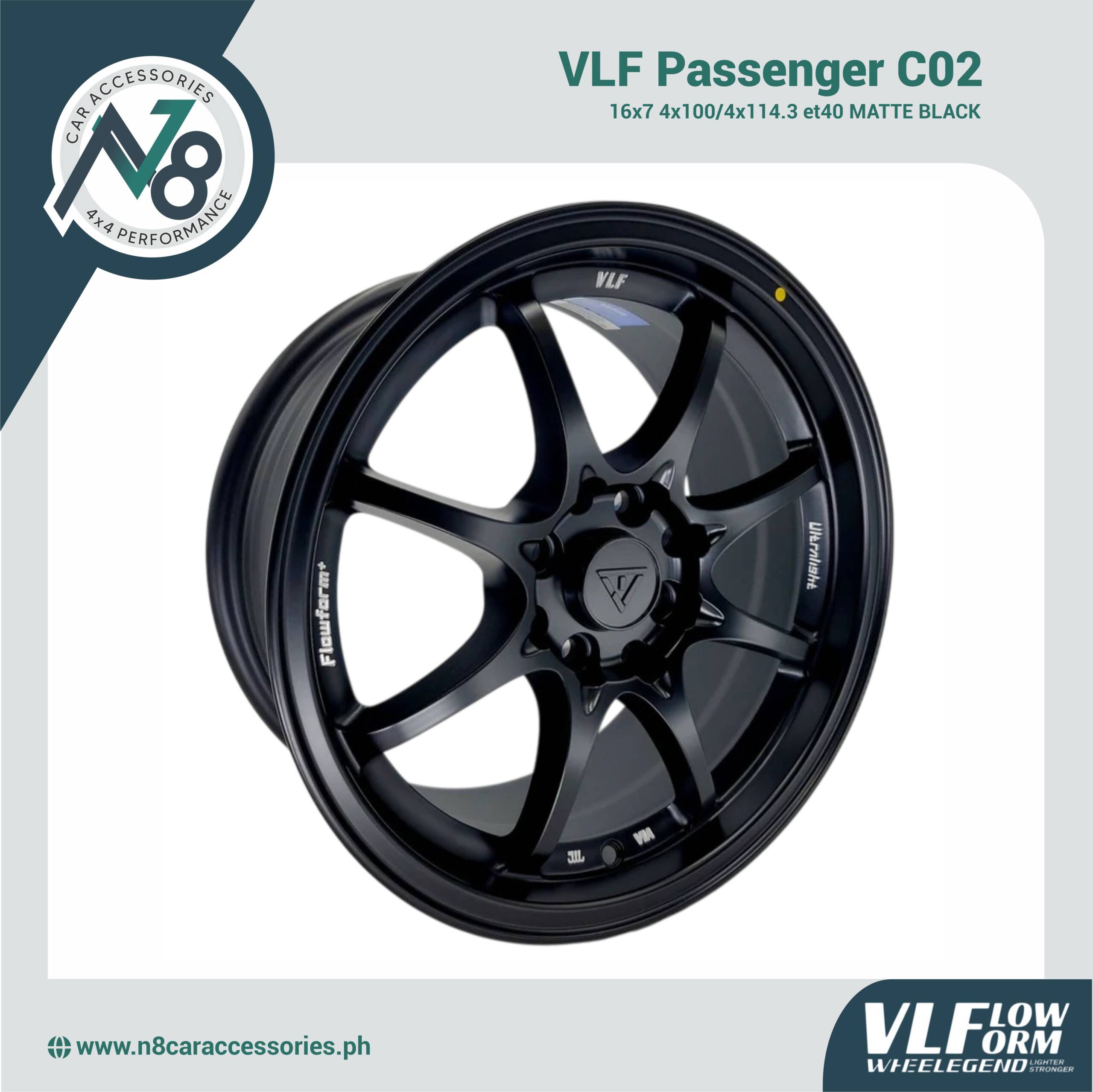 VLF C02 16x7 4x100/4x114.3 et40 Matte Black Genuine