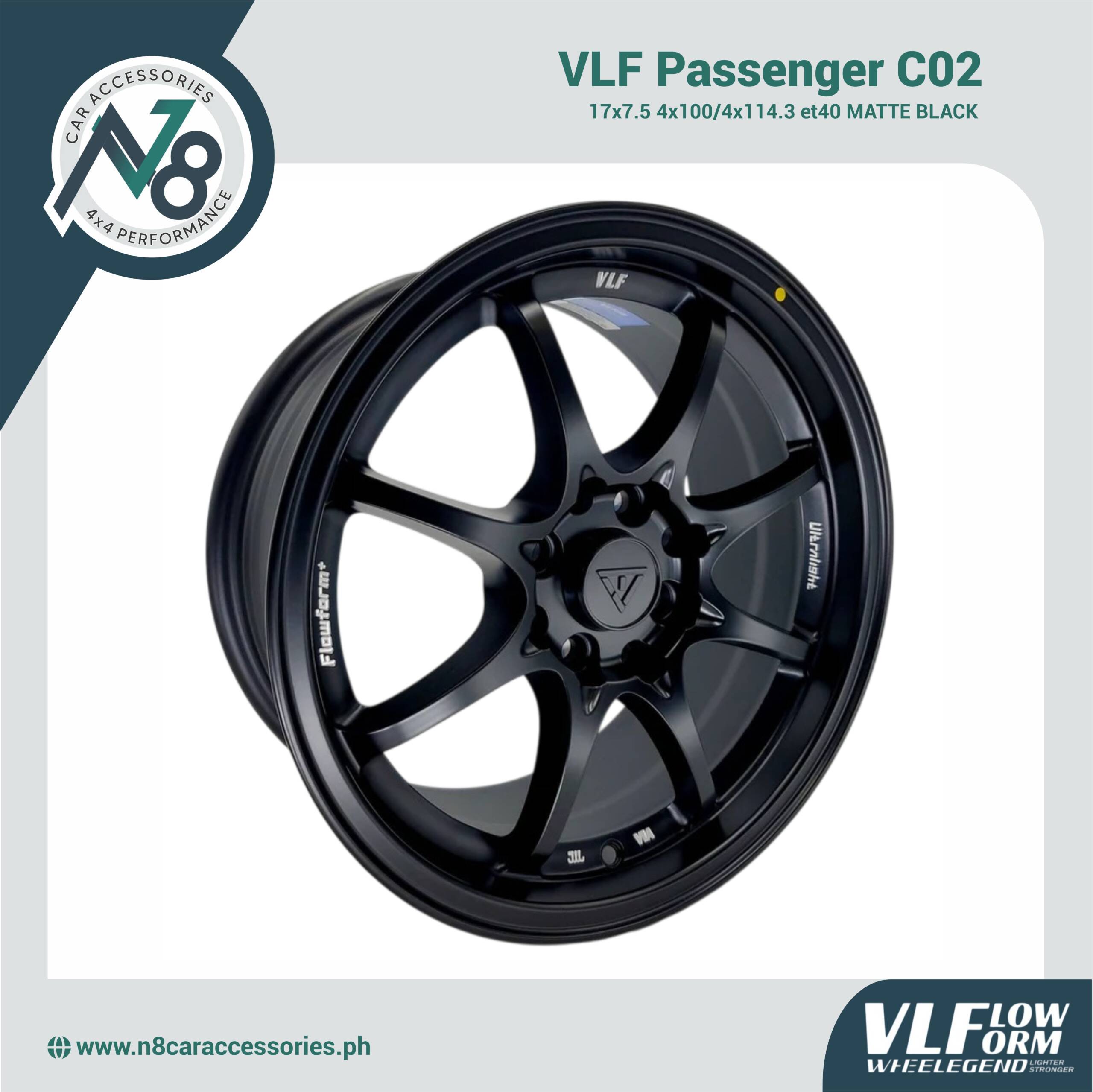 VLF C02 17x7.5 4x100/4x114.3 et40 Matte Black Genuine