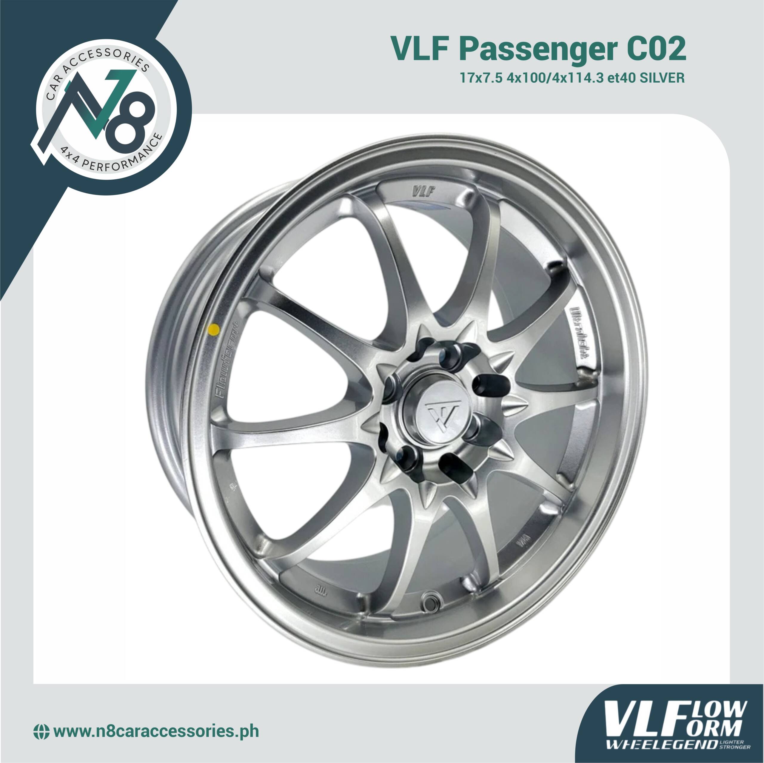 VLF C02 17x7.5 4x100/4x114.3 et40 Silver Genuine