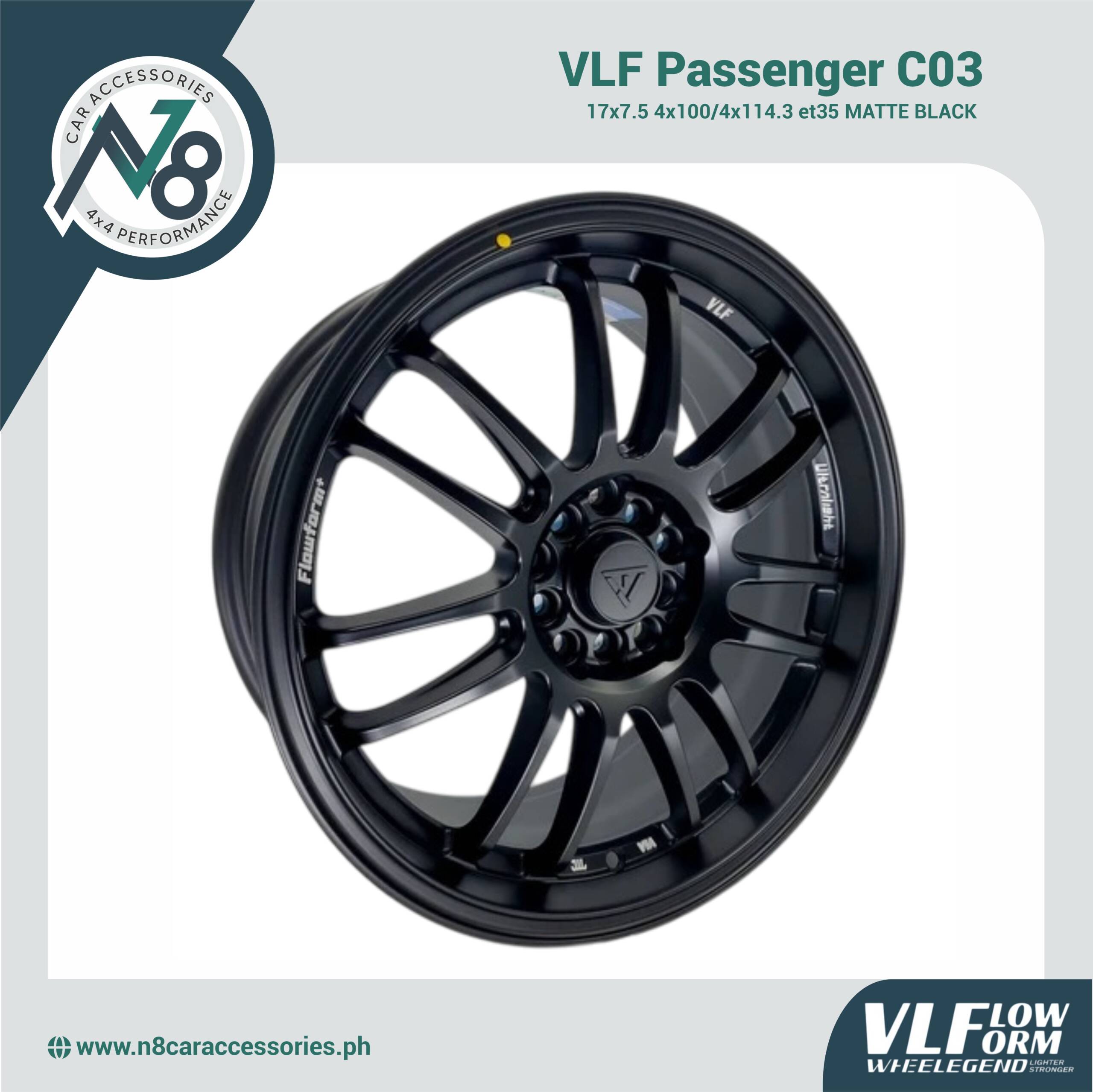 VLF C03 17x7.5 4x100/4x114.3 et35 Matte Black Genuine