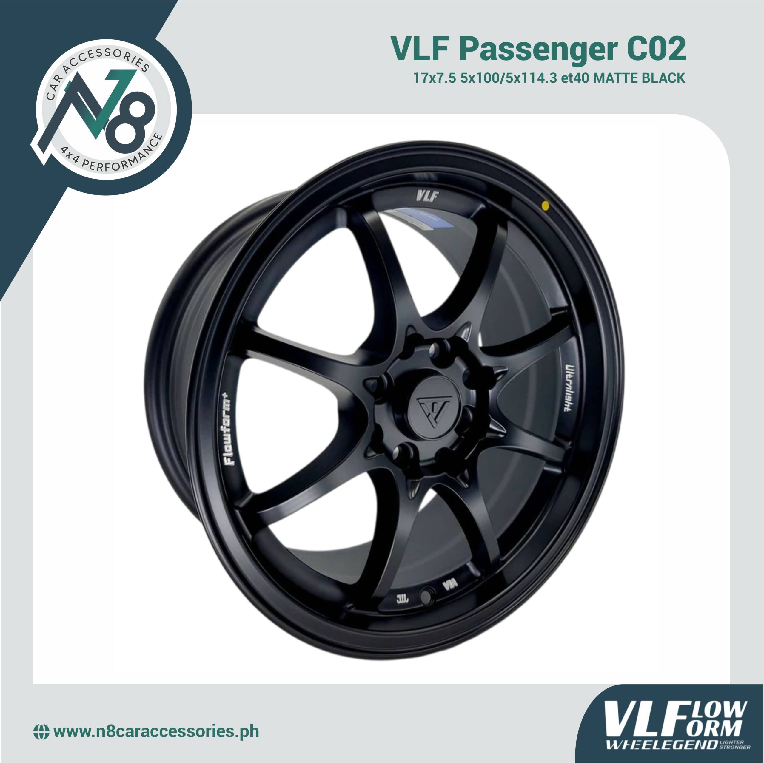 VLF C02 17x7.5 5x100/5x114.3 et40 Matte Black Genuine