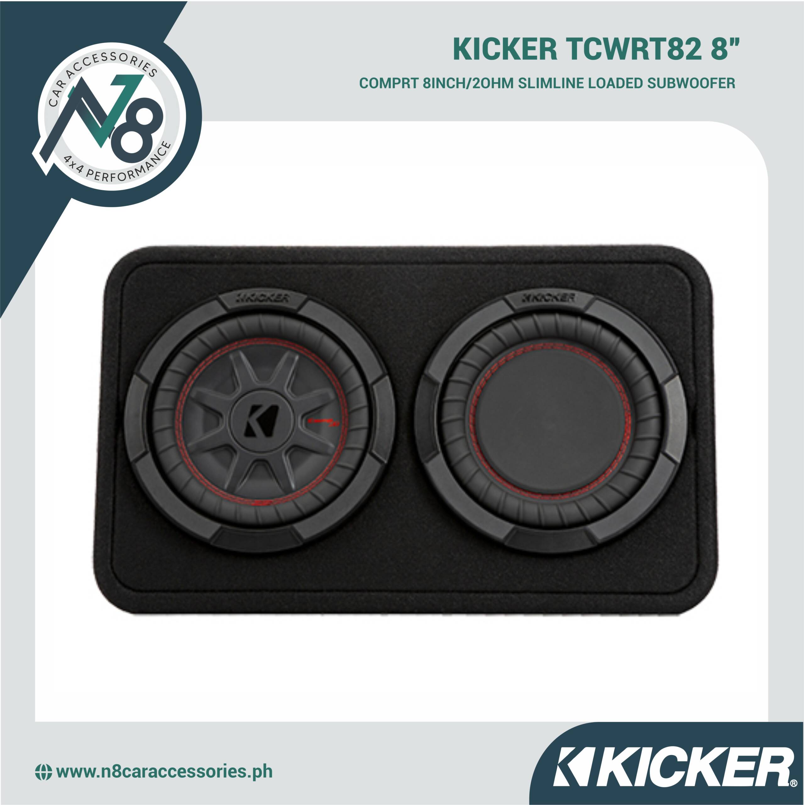 KICKER TCWRT82 COMPRT 8inch/2ohm Slimline Loaded Subwoofer Genuine