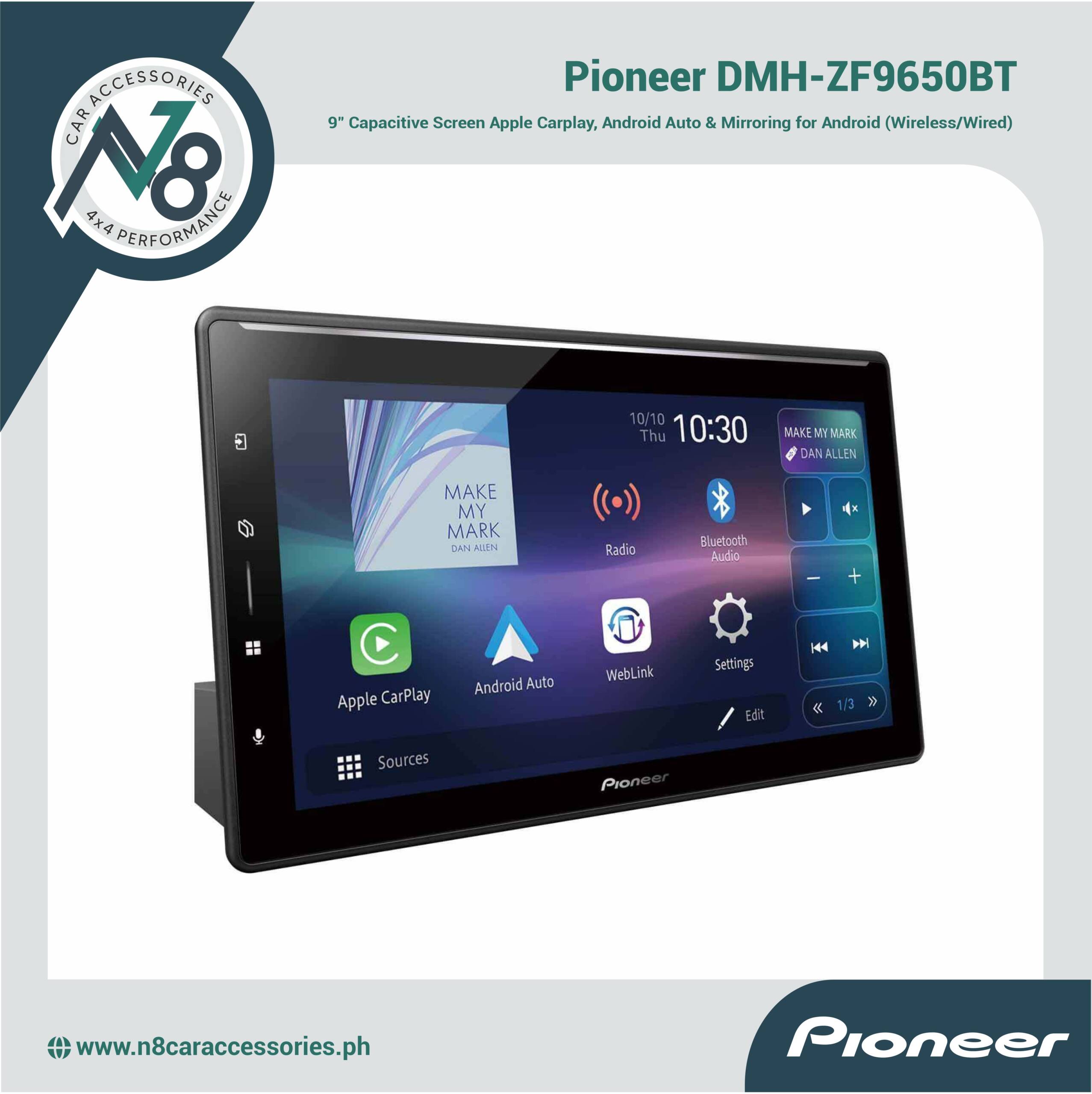 Pioneer DMH-ZF9650BT 1 DIN Multimedia Receiver with 9" Capacitive Screen (Floating), WiFi, CapPlay, Android Auto & Weblink - Hi-Res Audio Genuine