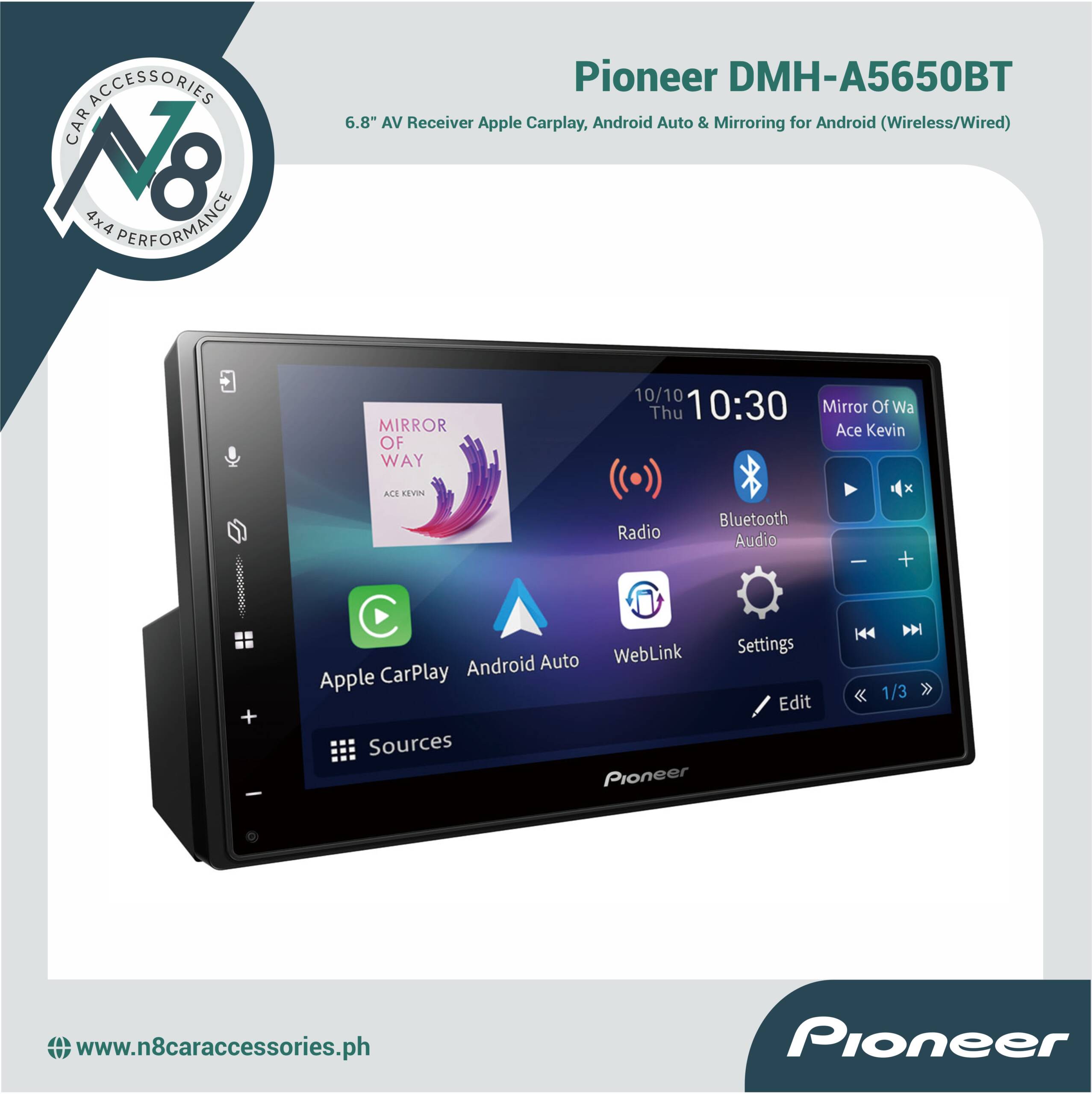 Pioneer DMH-A5650BT 6.8" AV Receiver with USB & Bluetooth - Apple Carplay, Android Auto & Mirroring for Android (Wireless/Wired) Genuine