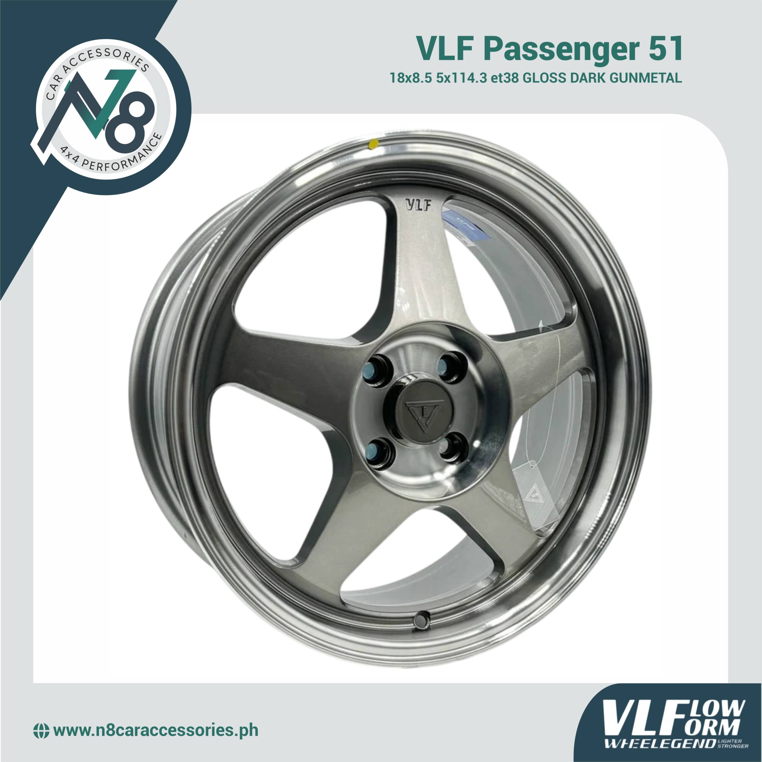 VLF 51 18x8.5 5x114.3 et38 Gloss Dark Gunmetal Genuine