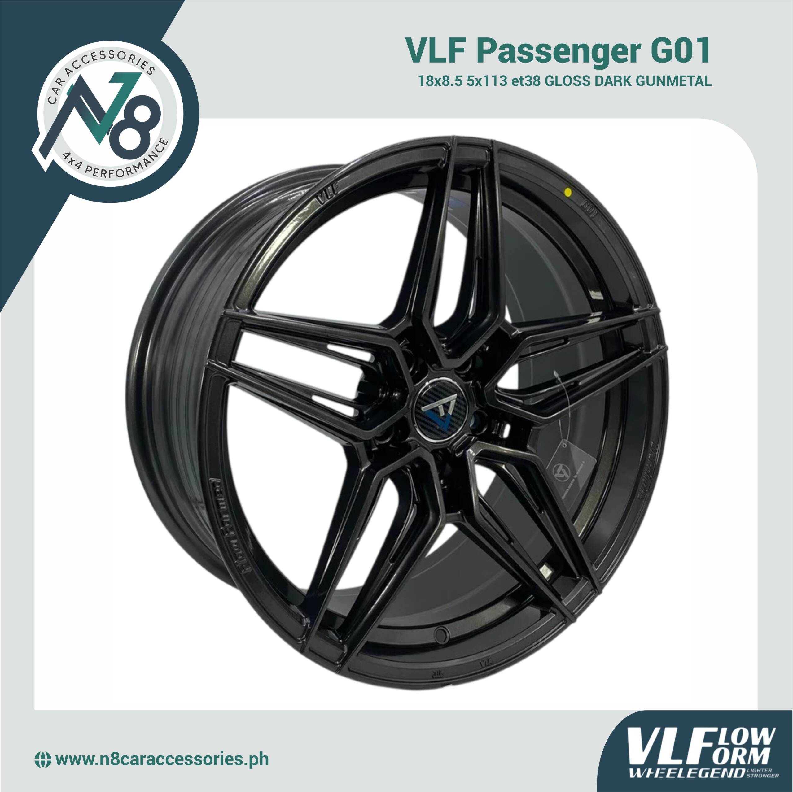 VLF G01 18x8.5 5x113 et38 Gloss Dark Gunmetal Genuine