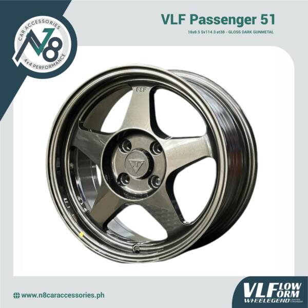 VLF 51 18x8.5 5x114.3 et38 Gloss Dark Gunmetal Genuine
