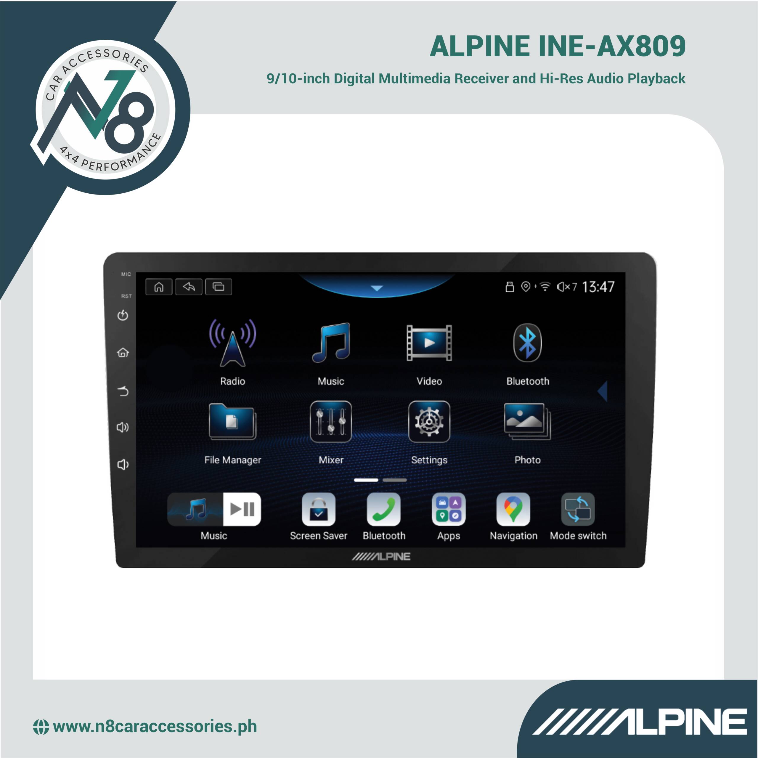 ALPINE INE-AX809 9/10-inch Digital Multimedia Receiver and Hi-Res Audio Playback Genuine