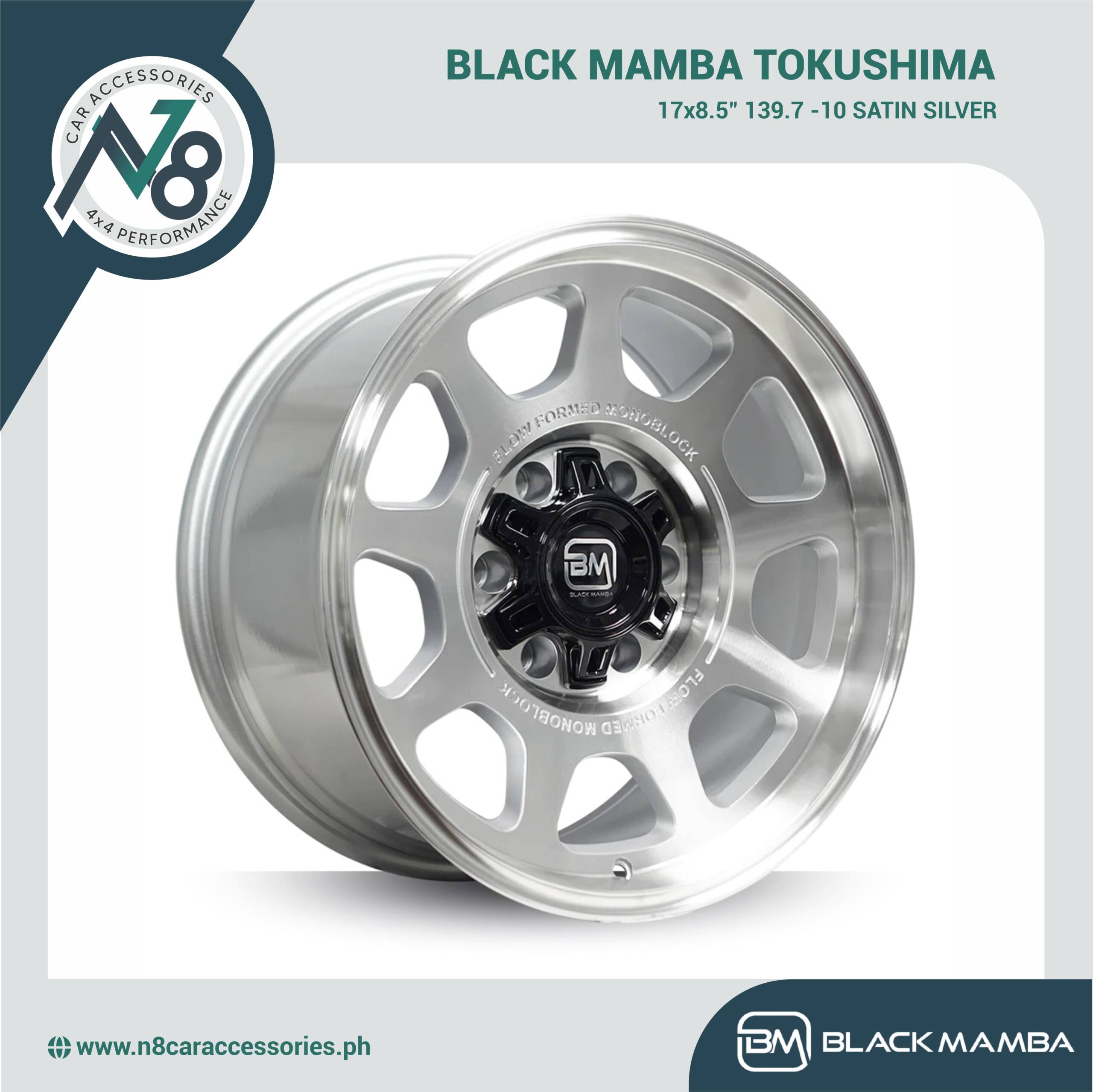 BLACK MAMBA TOKUSHIMA 17x8.5" 139.7 -10 SATIN SILVER Genuine