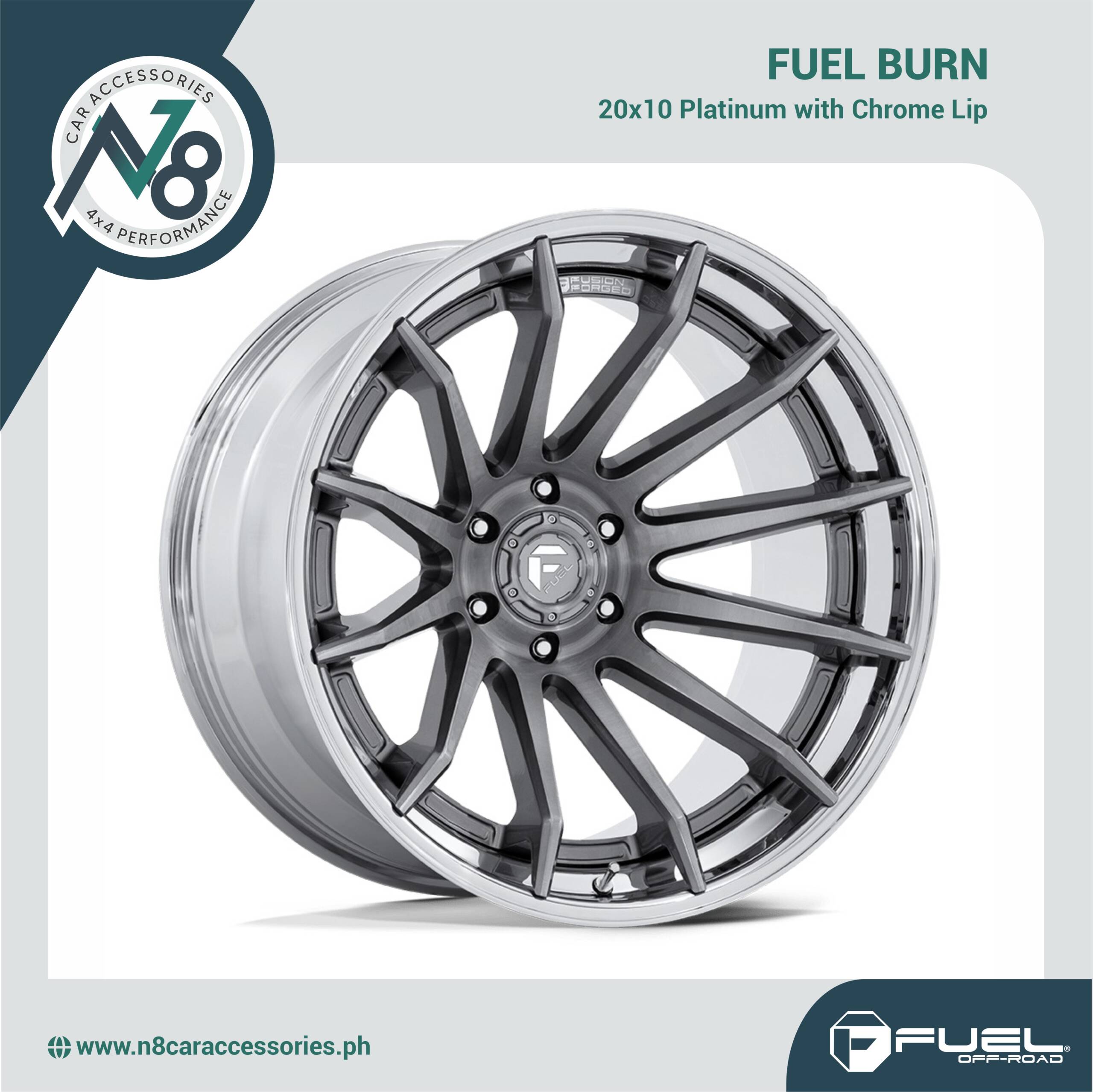 FUEL Burn 20x10 Platinum with Chrome Lip Genuine