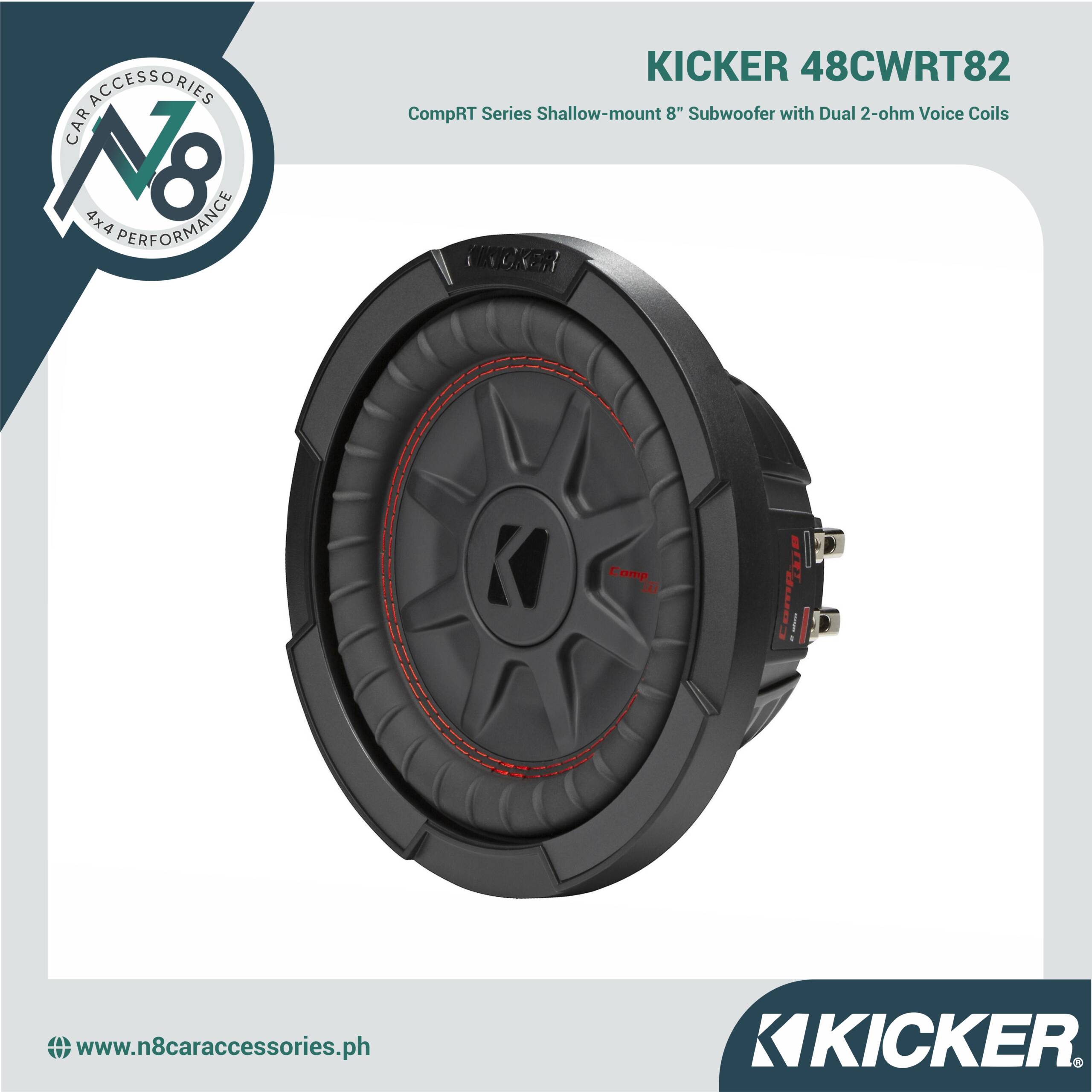 KICKER 48CWRT82 CompRT Series Shallow-mount 8" Subwoofer Genuine