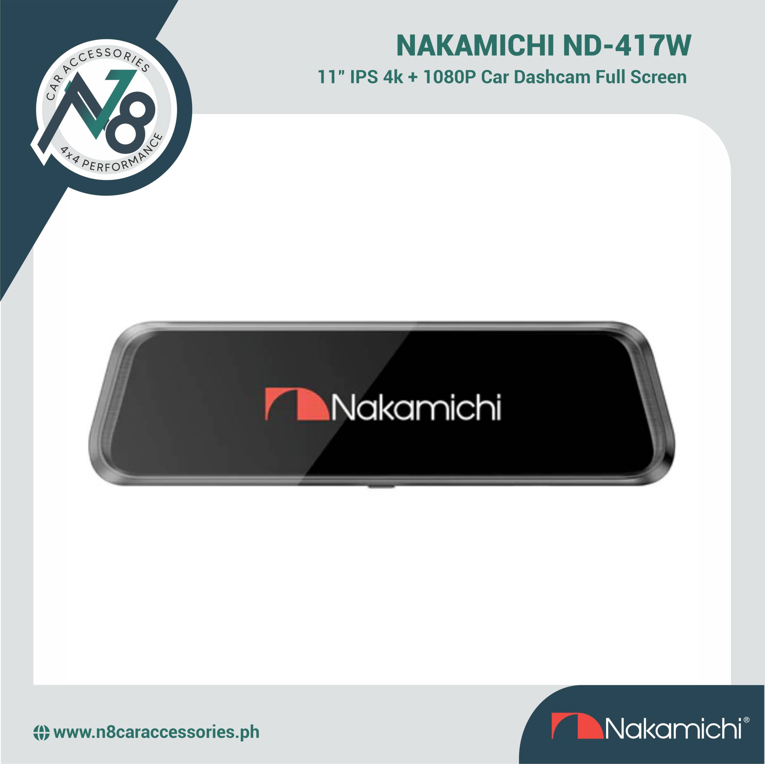 NAKAMICHI ND-417W 11" IPS 4k + 1080P Car Dashcam Full Screen Genuine