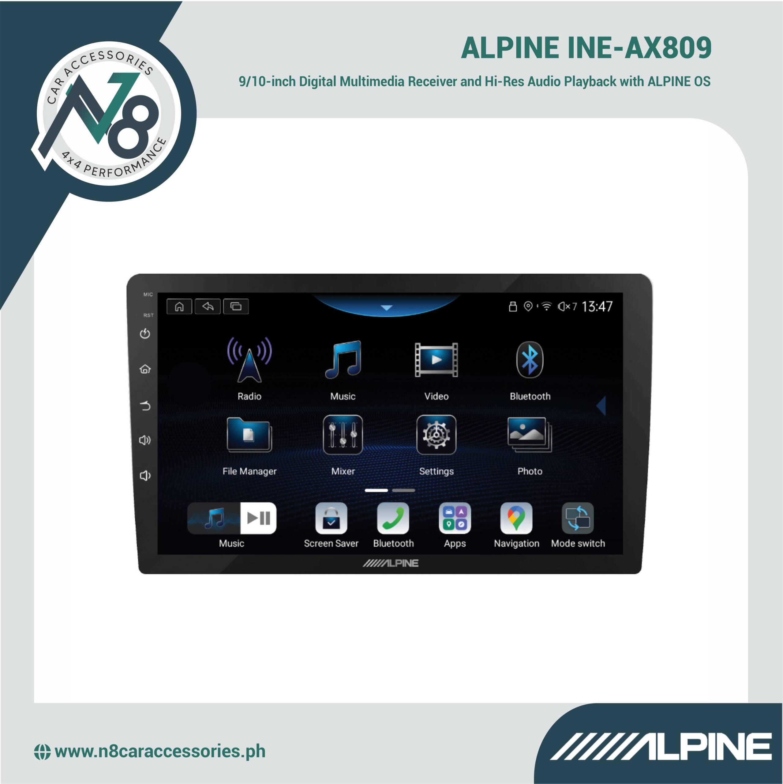 ALPINE INE-AX809 9/10-inch Digital Multimedia Receiver and Hi-Res Audio Playback Genuine
