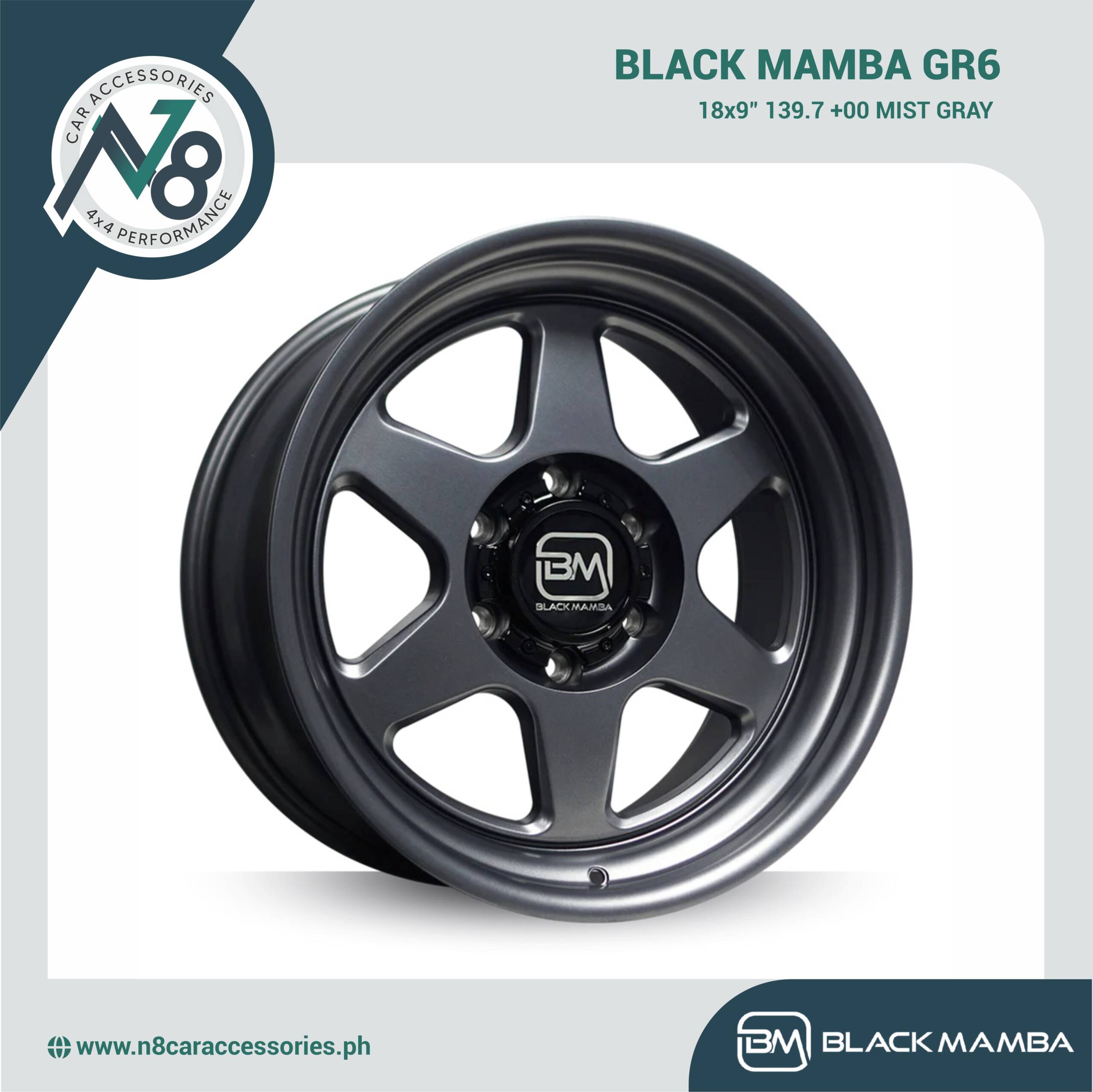 BLACK MAMBA GR6 18x9" 139.7 +00 MIST GRAY Genuine