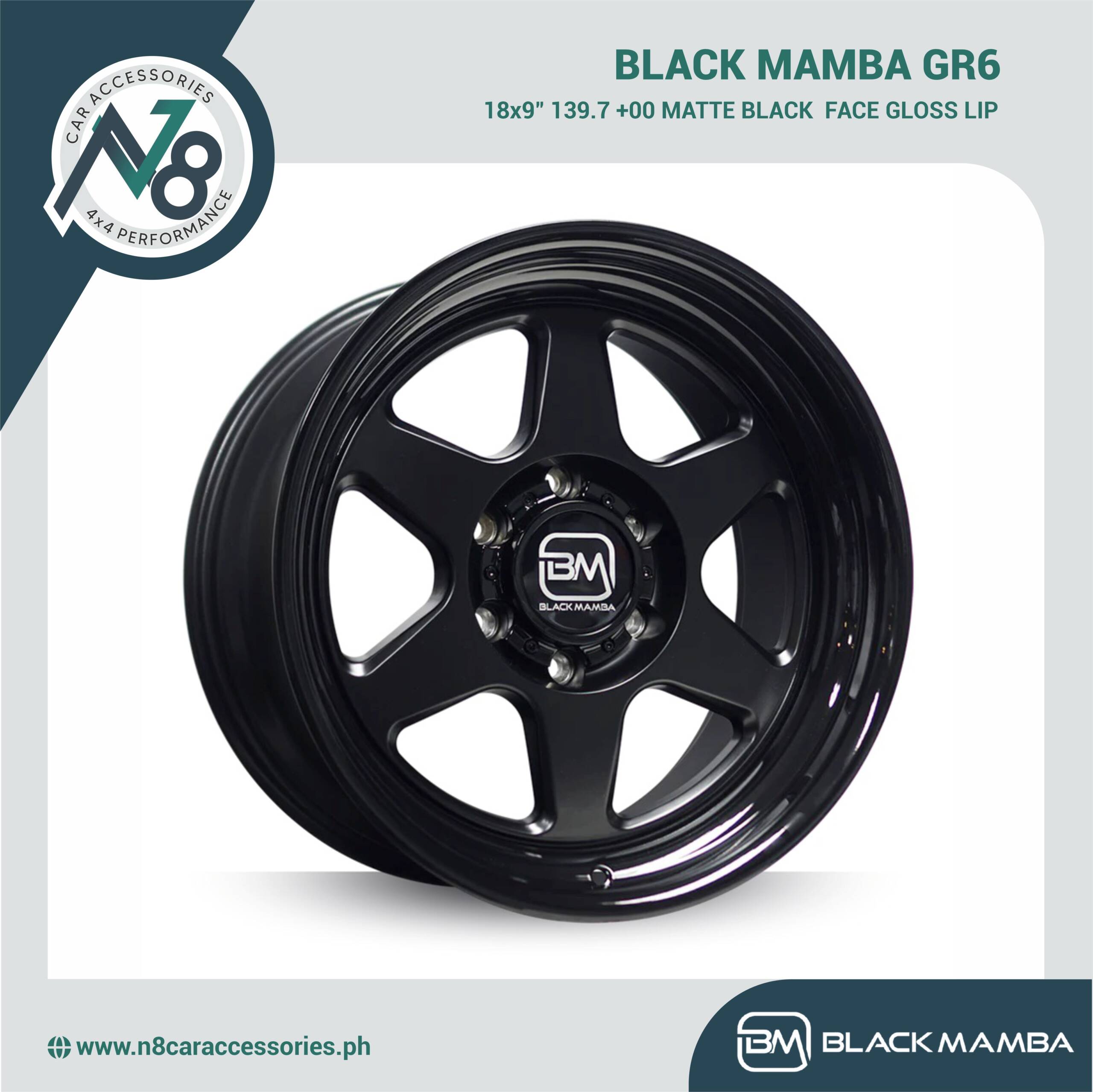 BLACK MAMBA GR6 18x9" 139.7 +00 MATTE BLACK FACE GLOSS LIP Genuine