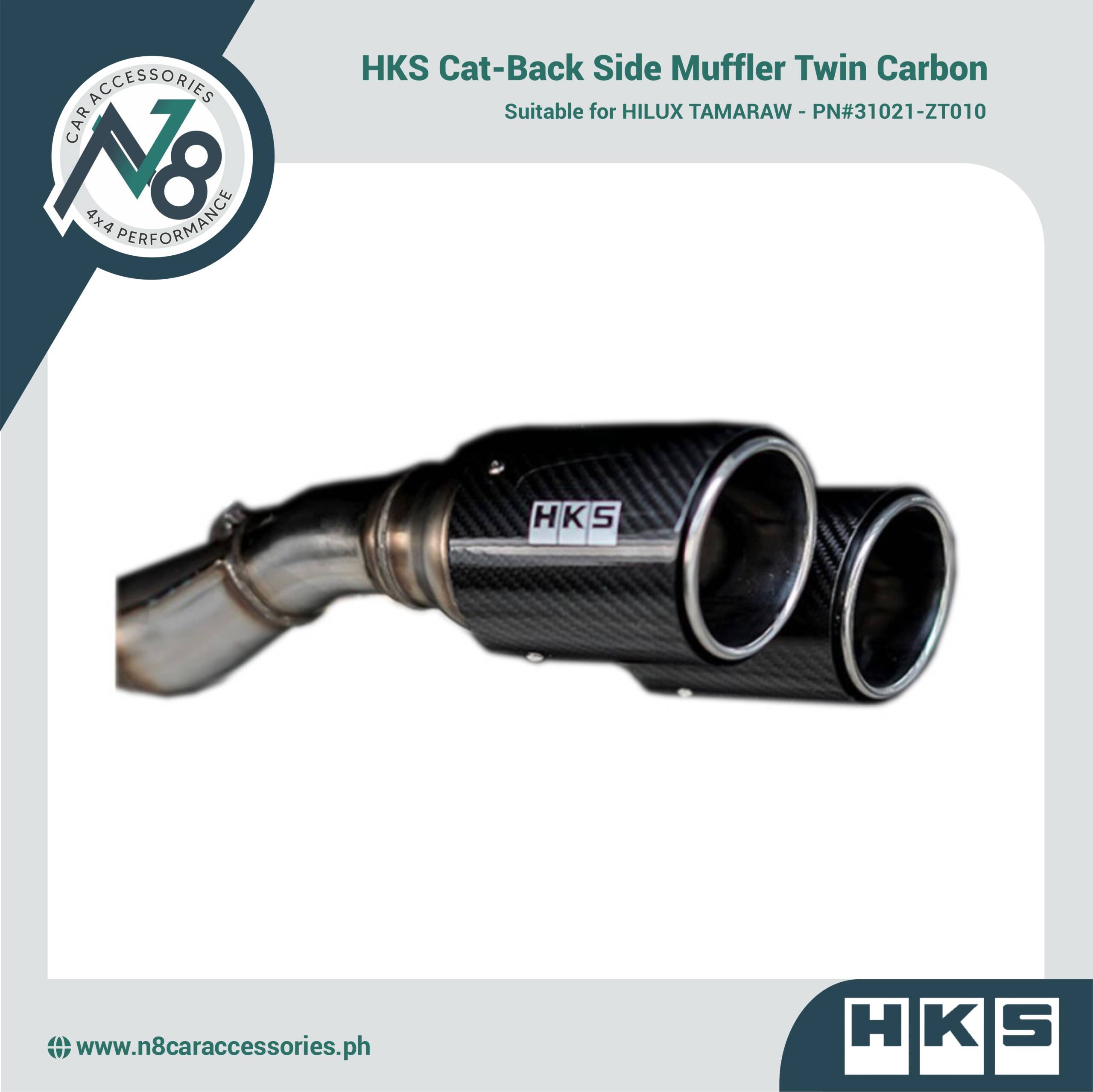 HKS Cat-Back Side Muffler Twin Carbon for HILUX TAMARAW - PN#31021-ZT010 Genuine