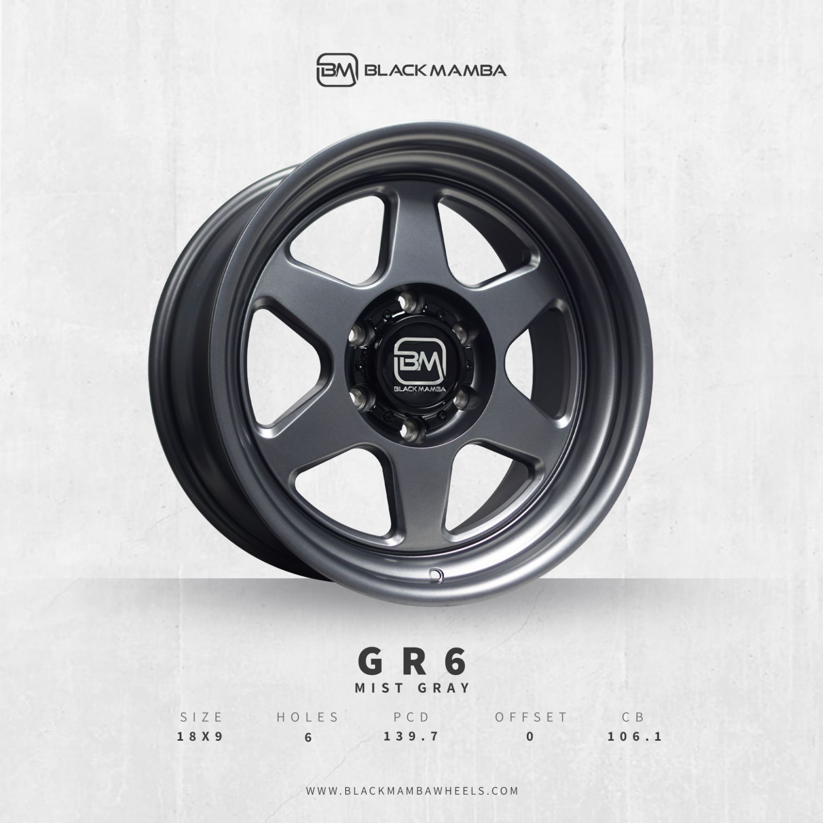 BLACK MAMBA GR6 18x9" 139.7 +00 MIST GRAY Genuine - Image 3