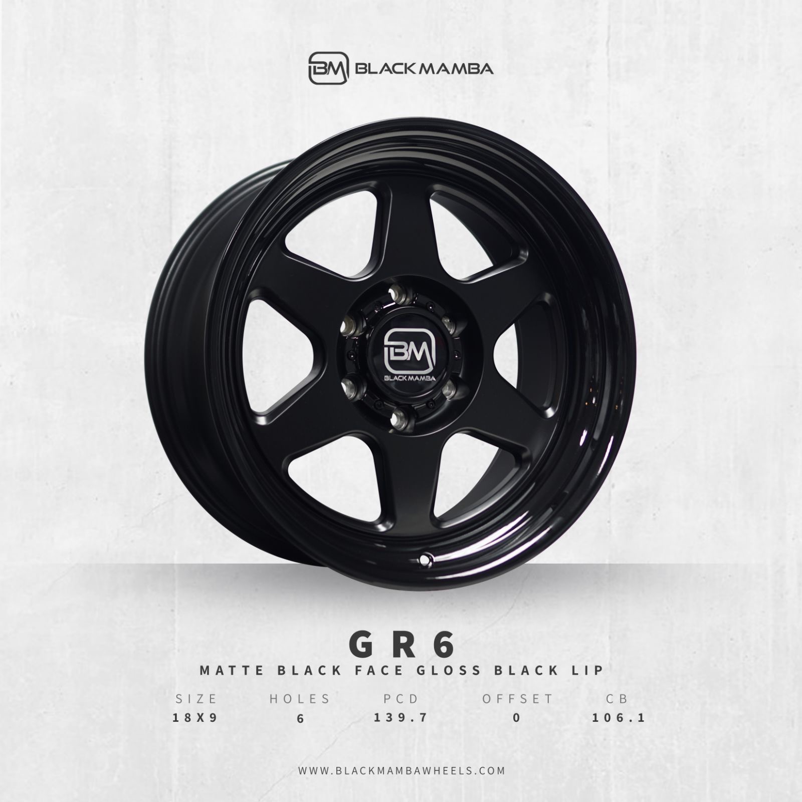 BLACK MAMBA GR6 18x9" 139.7 +00 MATTE BLACK FACE GLOSS LIP Genuine - Image 3
