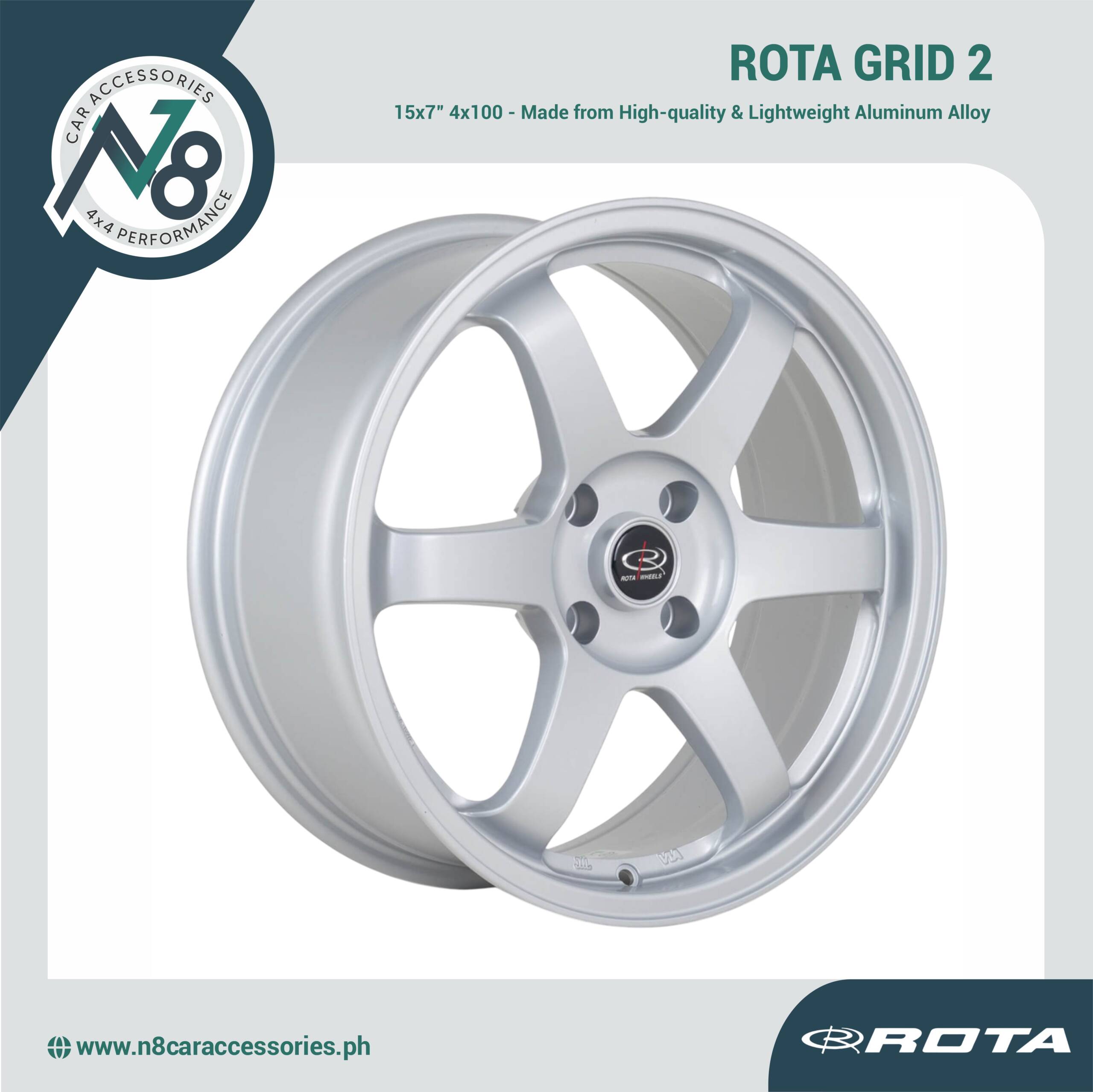 ROTA GRID2 15x7 4x100 PLAIN SILVER Wheels Genuine
