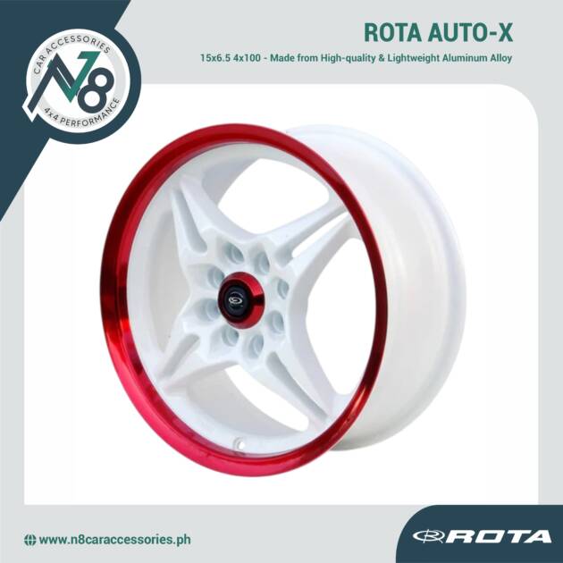 ROTA AUTO-X 15x6.5 4x100 WHITE RED LIP Wheels Genuine