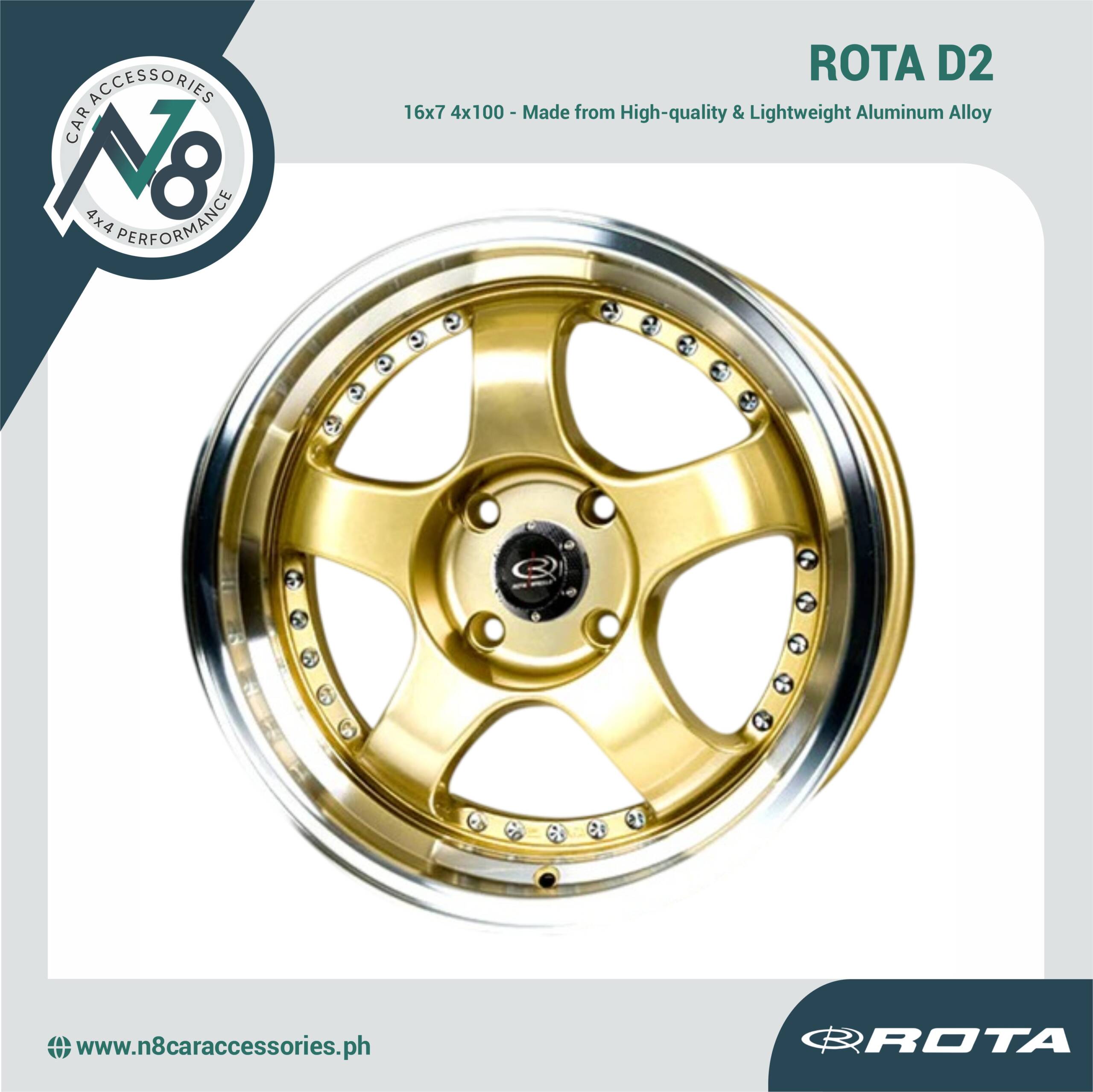 ROTA D2 16x7 4x100 ROYAL LIP GOLD Wheels Genuine