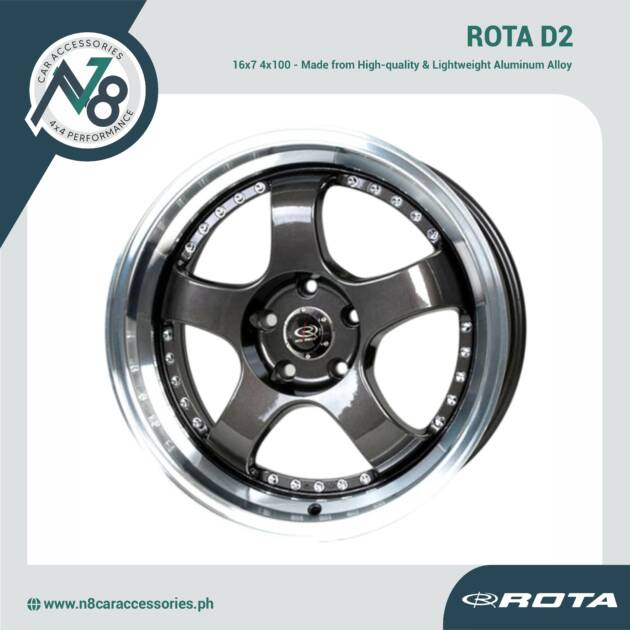 ROTA D2 16x7 4x100 ROYAL LIP GUNMETAL Wheels Genuine