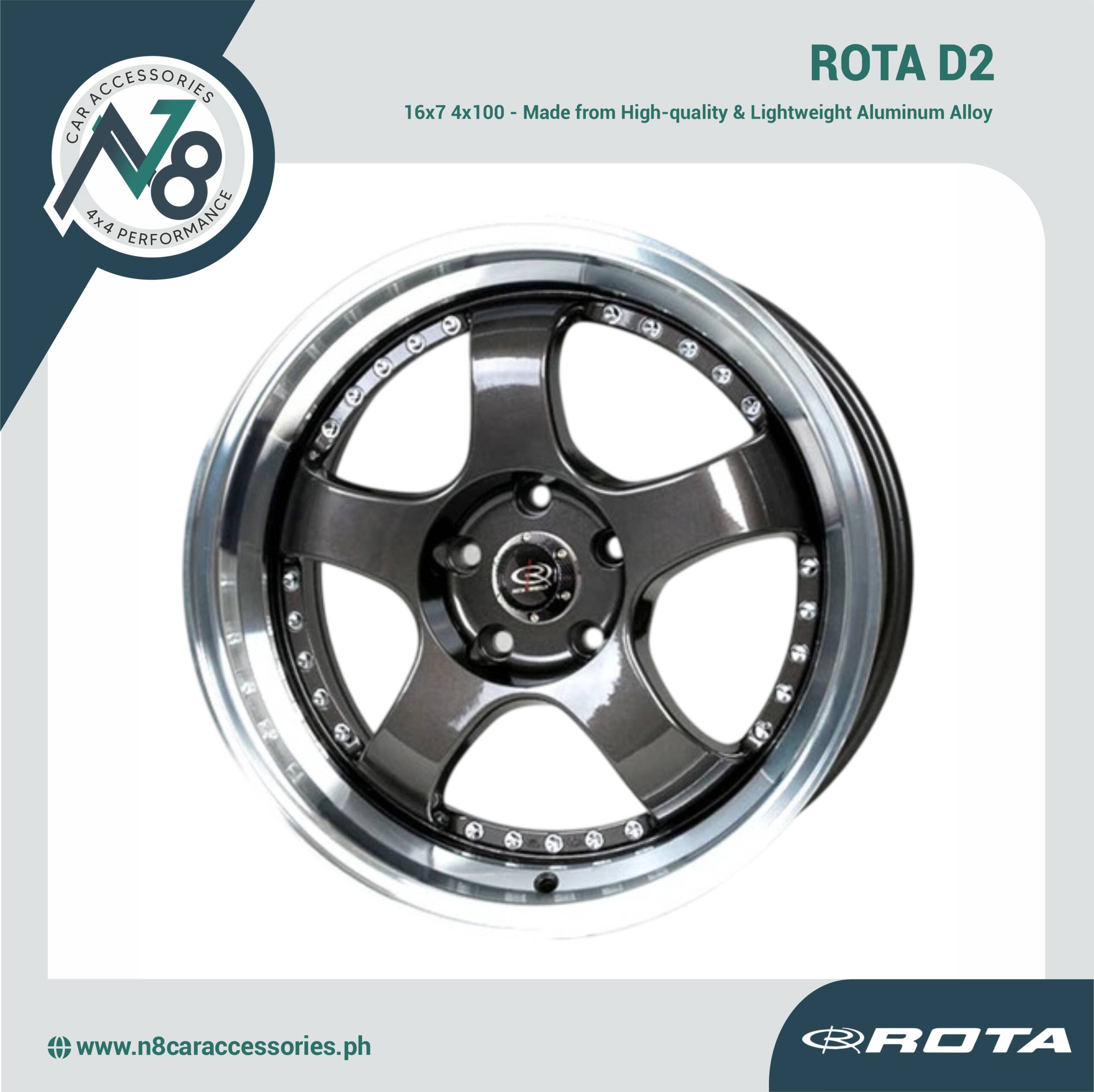 ROTA D2 16x7 4x100 ROYAL LIP GUNMETAL Wheels Genuine