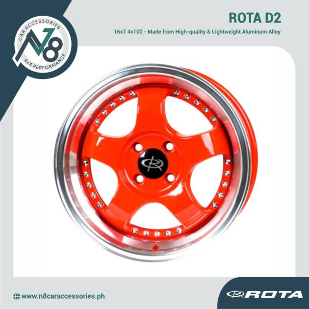 ROTA D2 16x7 4x100 ROYAL LIP RED Wheels Genuine