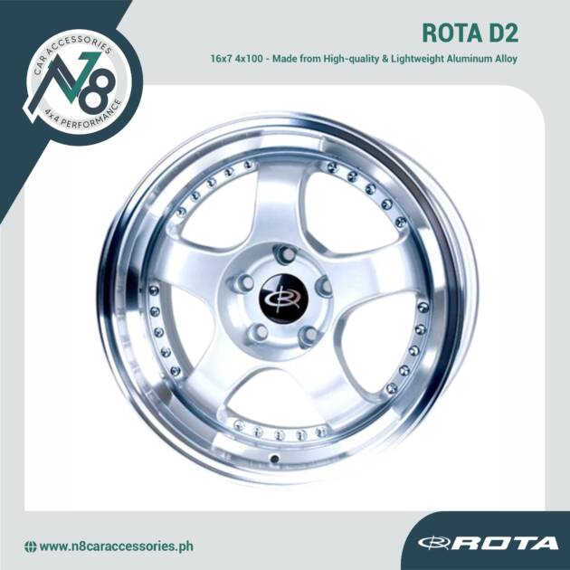 ROTA D2 16x7 4x100 ROYAL LIP SILVER Wheels Genuine