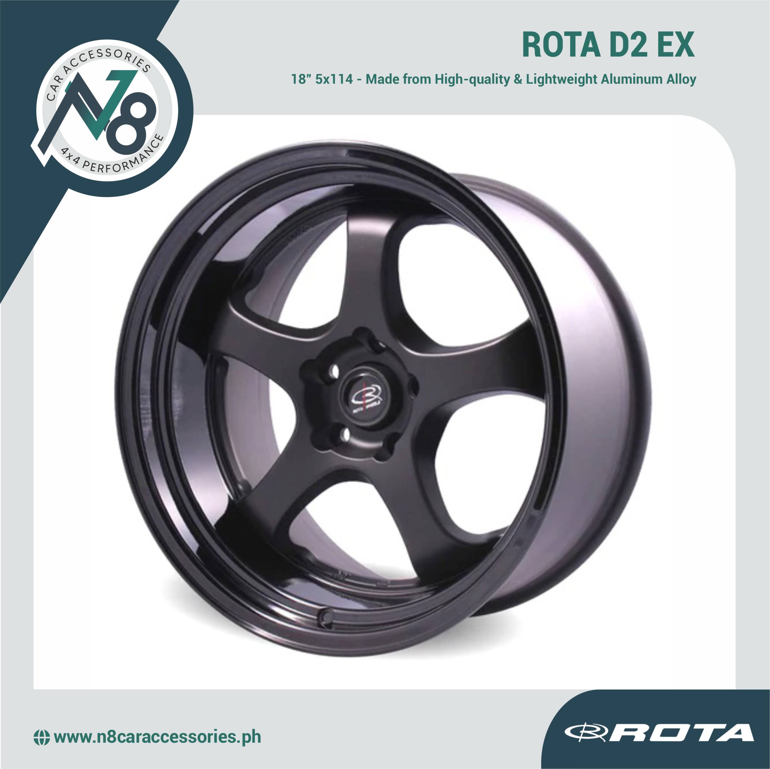 ROTA D2 EX 18" 5x114 MATTE BLACK GLOSS LIP Wheels Genuine